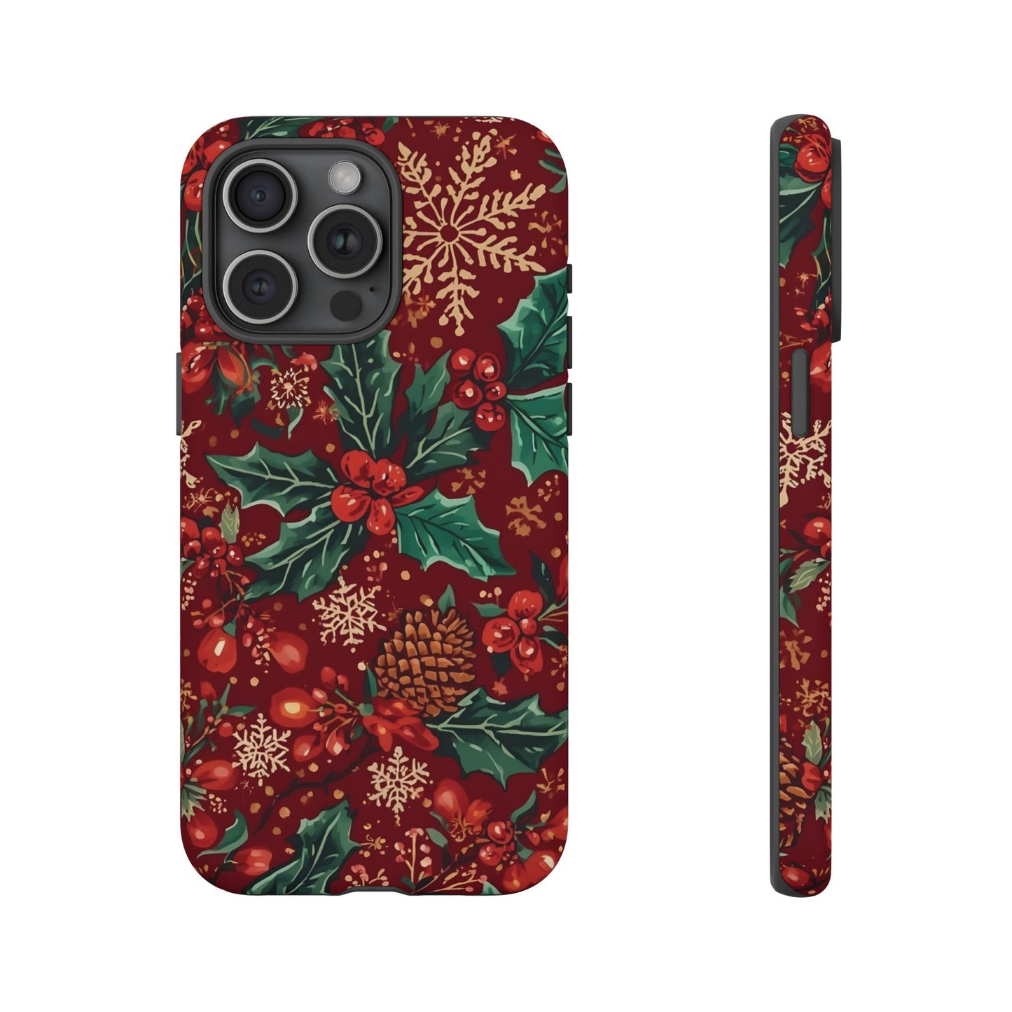 Christmas Floral Phone Case, Dual Layer Case for Iphone 17, 16, 15, 14, 13, 12, 11 & Samsung