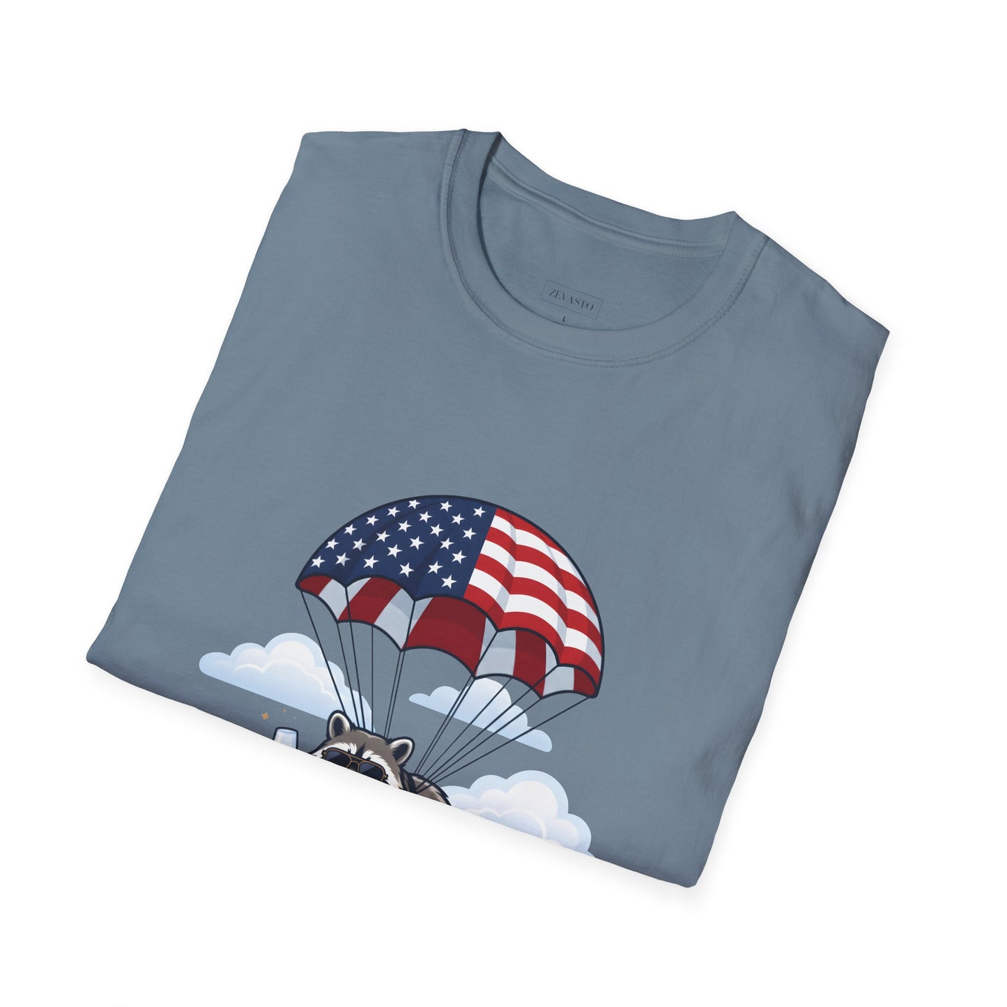 Patriotic Parachuting Raccoon T-Shirt — "Celebrating 250 Years"