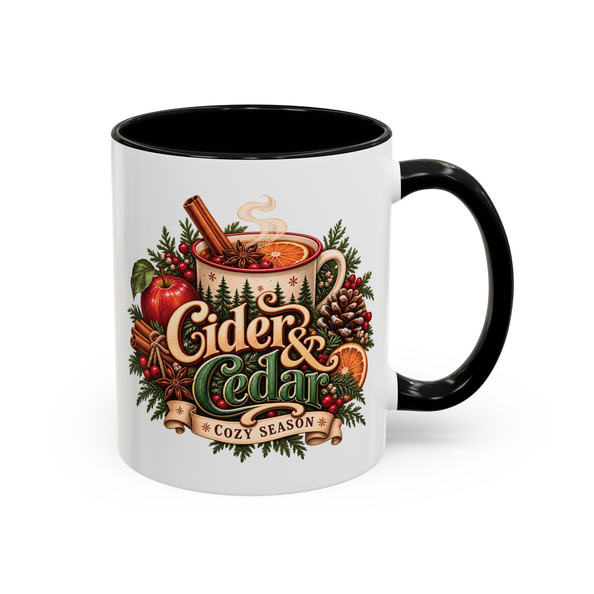 Cider & Cedar Accent Coffee Mug — Cozy Fall Hot Drink Gift (11 oz)