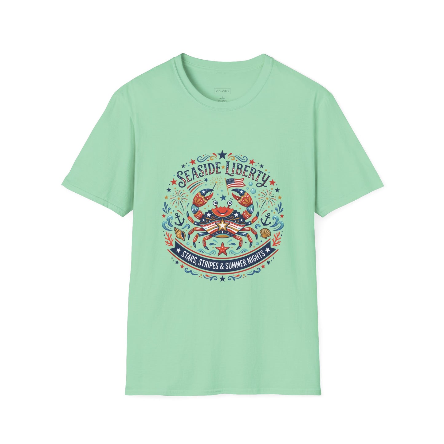 Seaside Liberty Crab T-Shirt — 4th of July Patriotic Summer Beach Tee