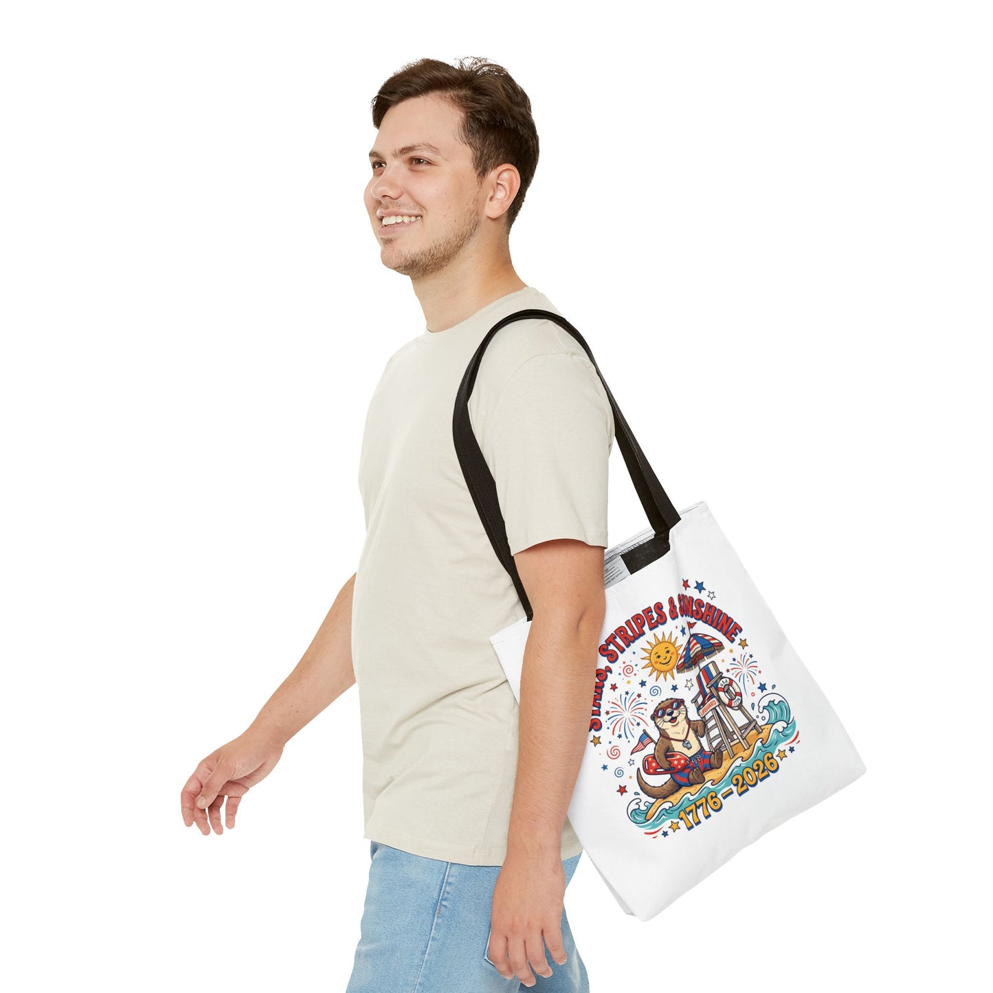 Stars, Stripes & Sunshine Tote Bag — 1776–2026 Patriotic Summer Beach Tote, 4th of July Tote