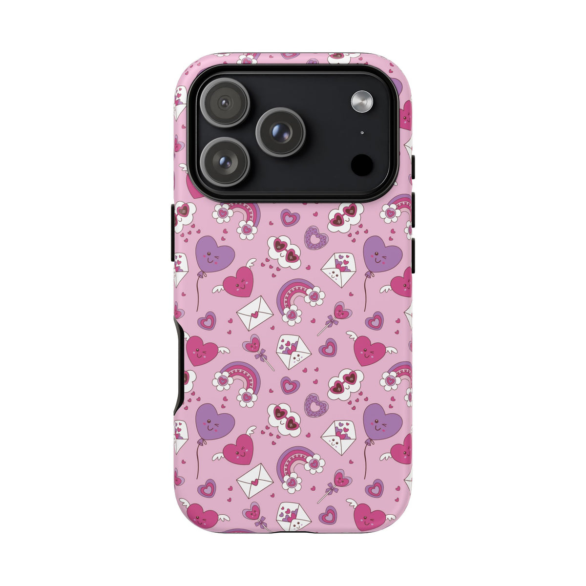Pink Valentine Phone Case – Cute Hearts, Envelopes & Rainbows Protective Cover