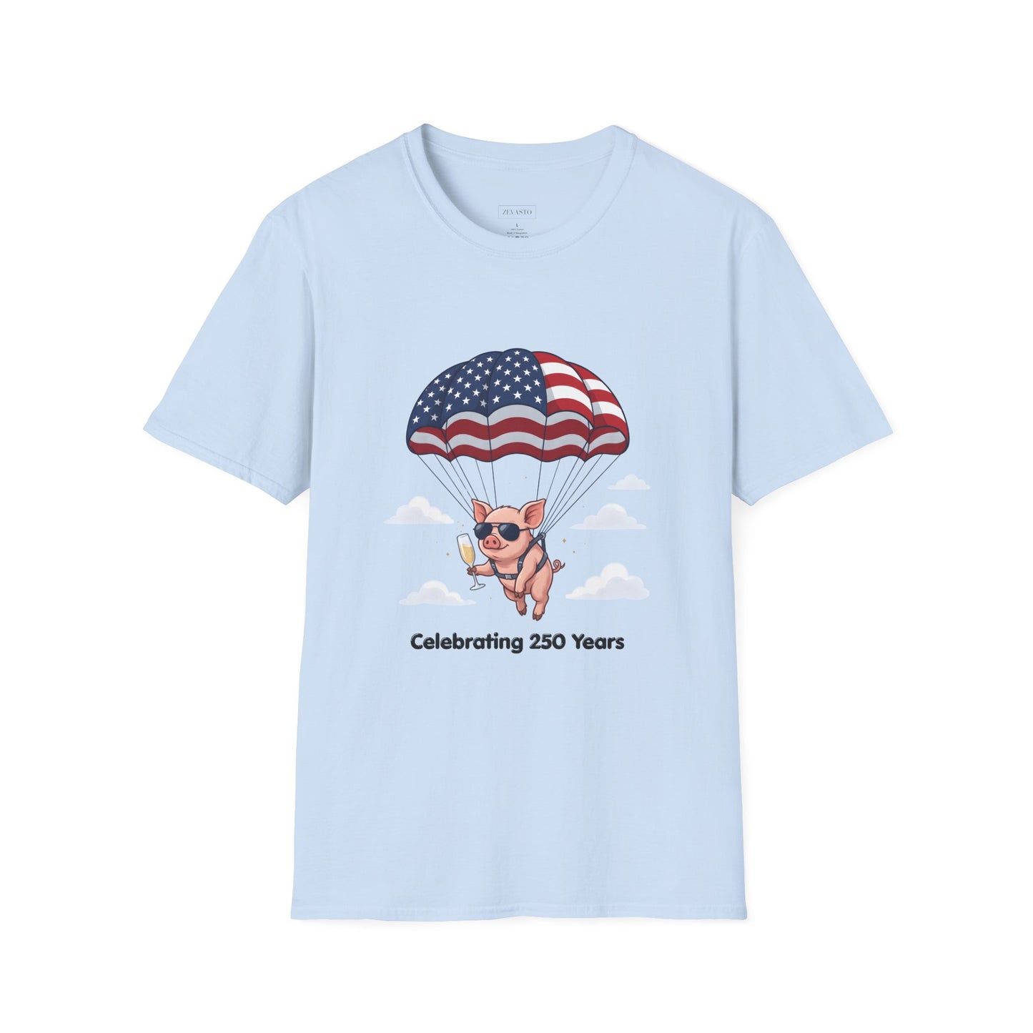 Patriotic Parachuting Piglet T-shirt - “Celebrating 250 Years”