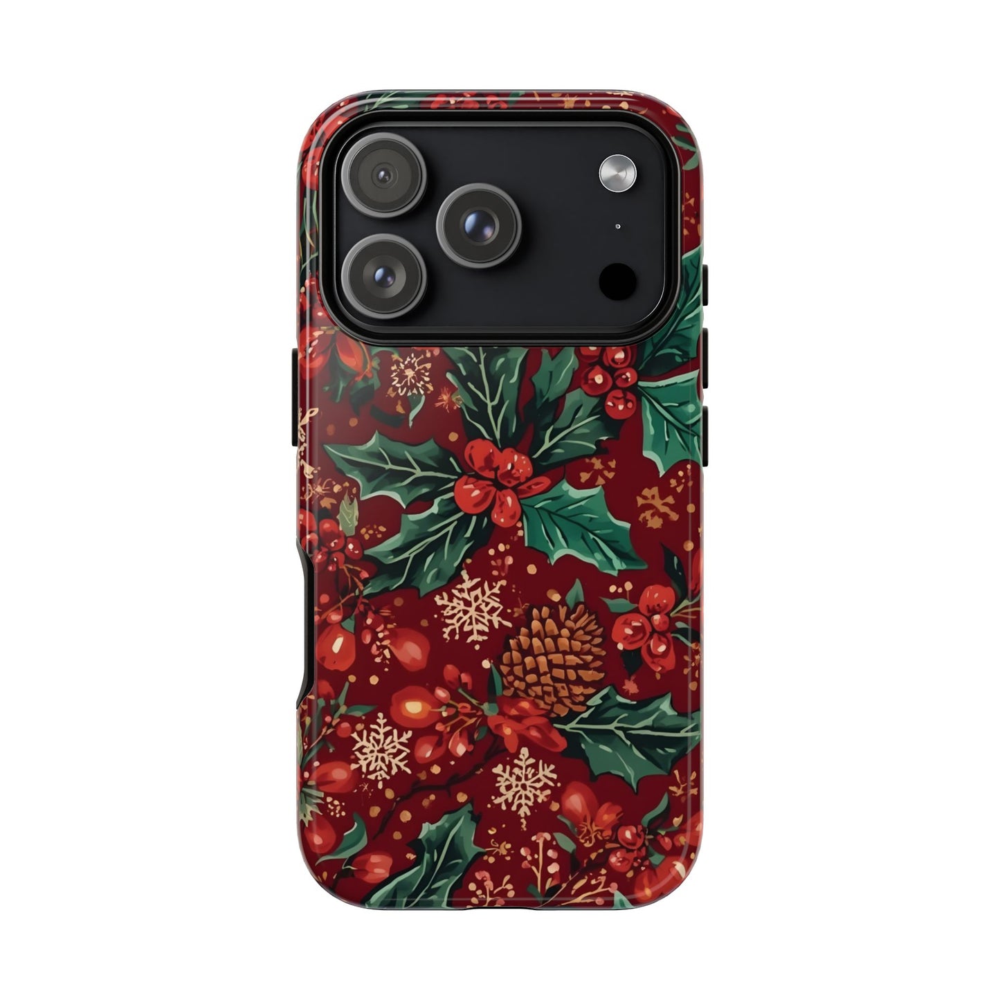 Christmas Floral Phone Case, Dual Layer Case for Iphone 17, 16, 15, 14, 13, 12, 11 & Samsung