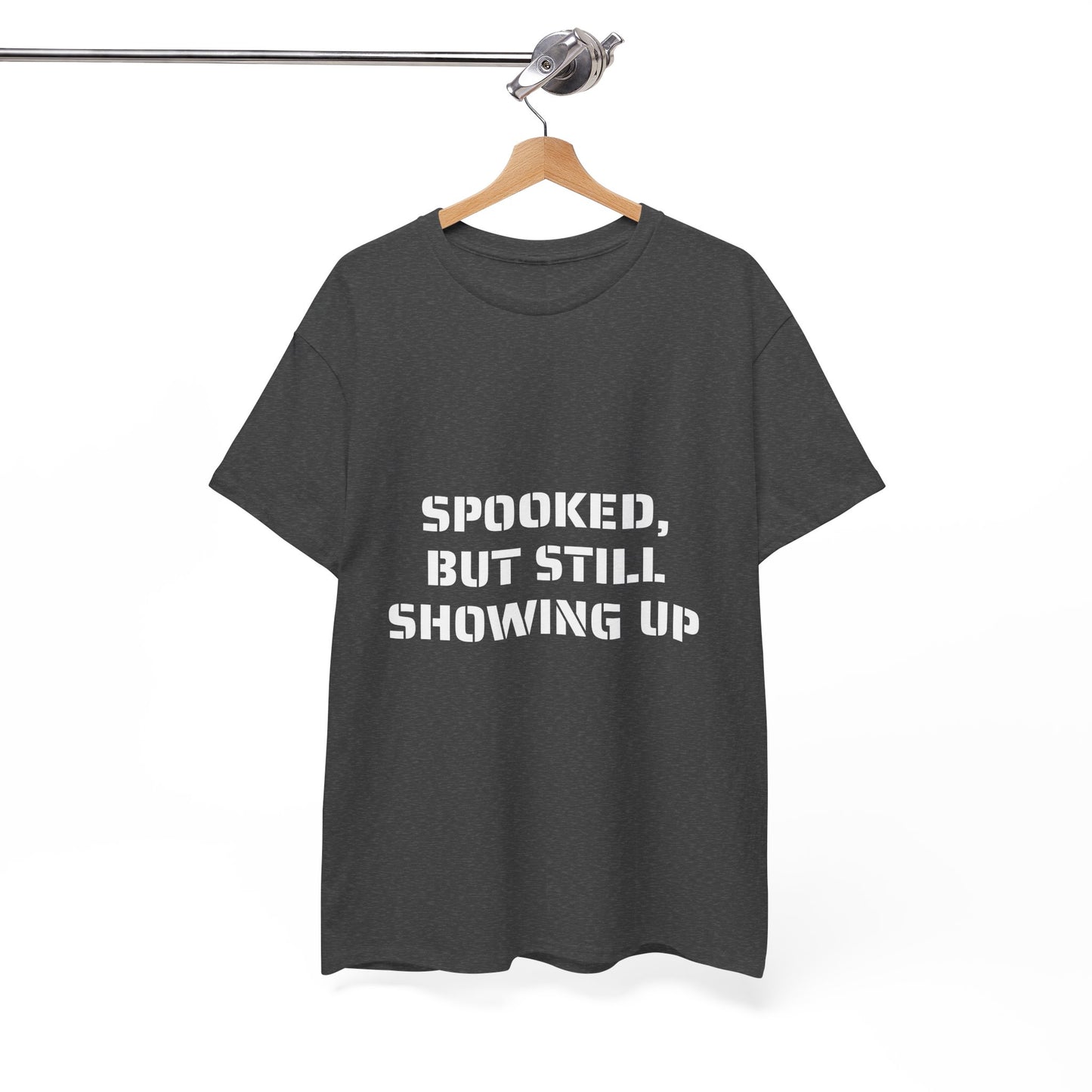 Spooked, But Still Showing Up Unisex Heavy Cotton Tee | Halloween, Funny T-Shirt
