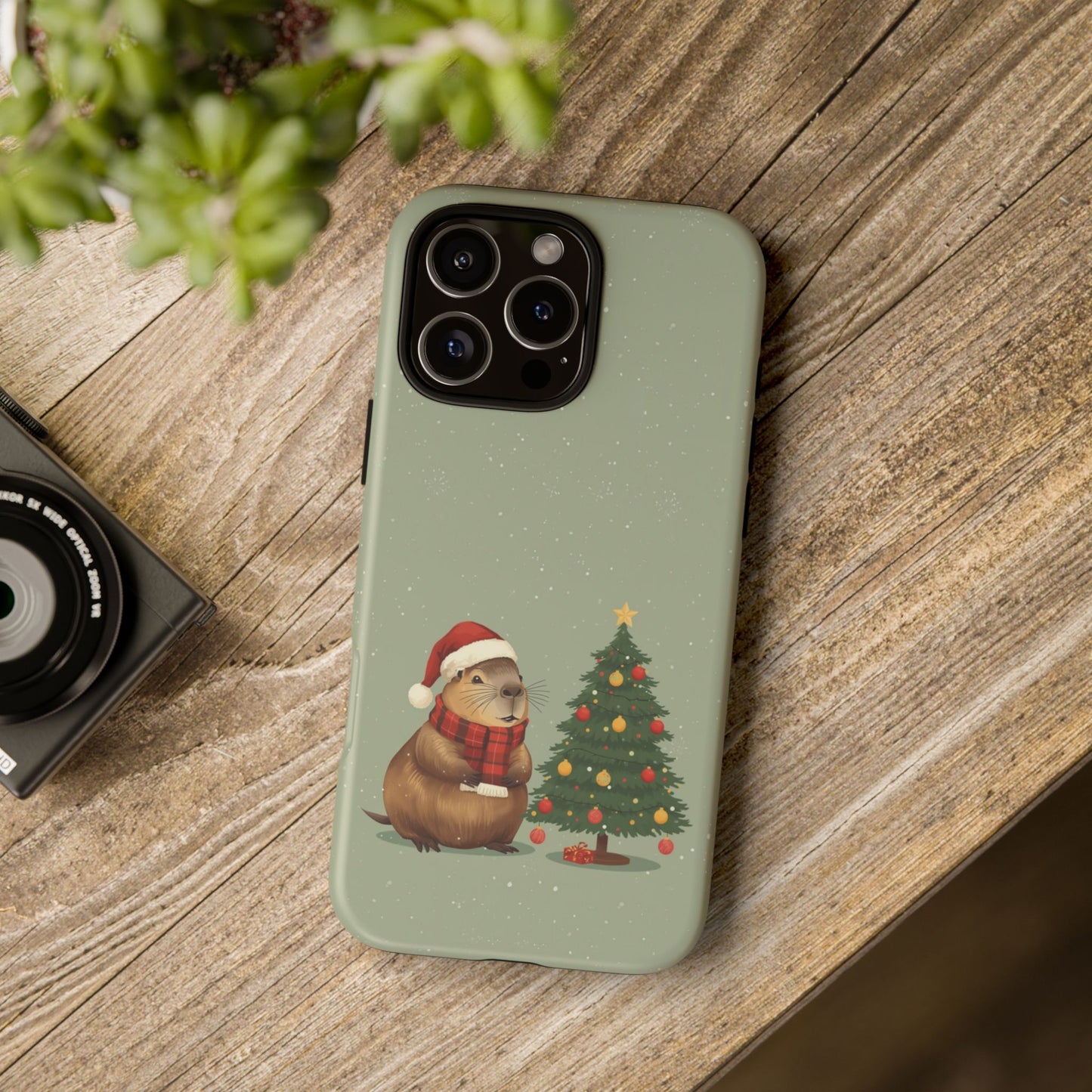 Christmas Phone Case with Capybara Design, Dual Layer Protective Case for Iphone 17, 16, 15, 14, 13 & Samsung