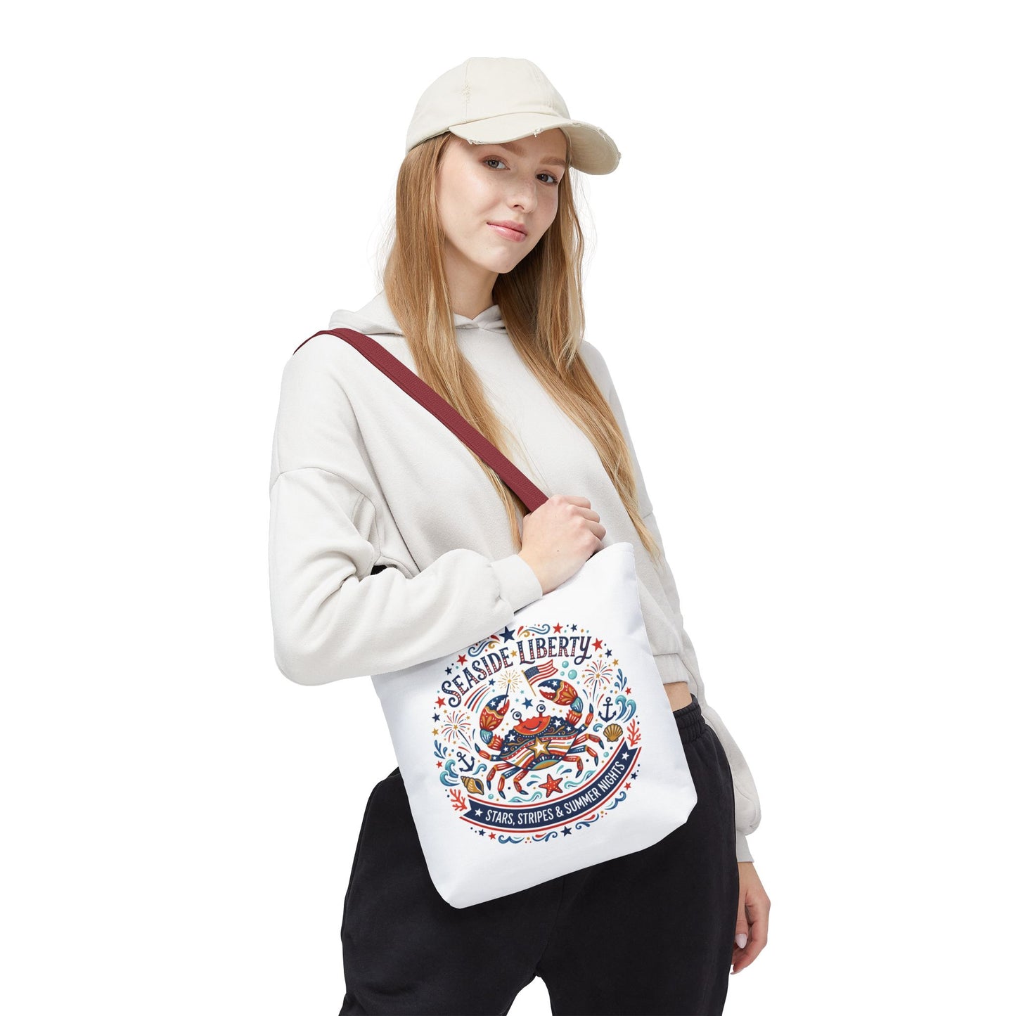 Seaside Liberty Tote Bag — 4th of July, Patriotic Bag "Stars, Stripes & Summer Nights"