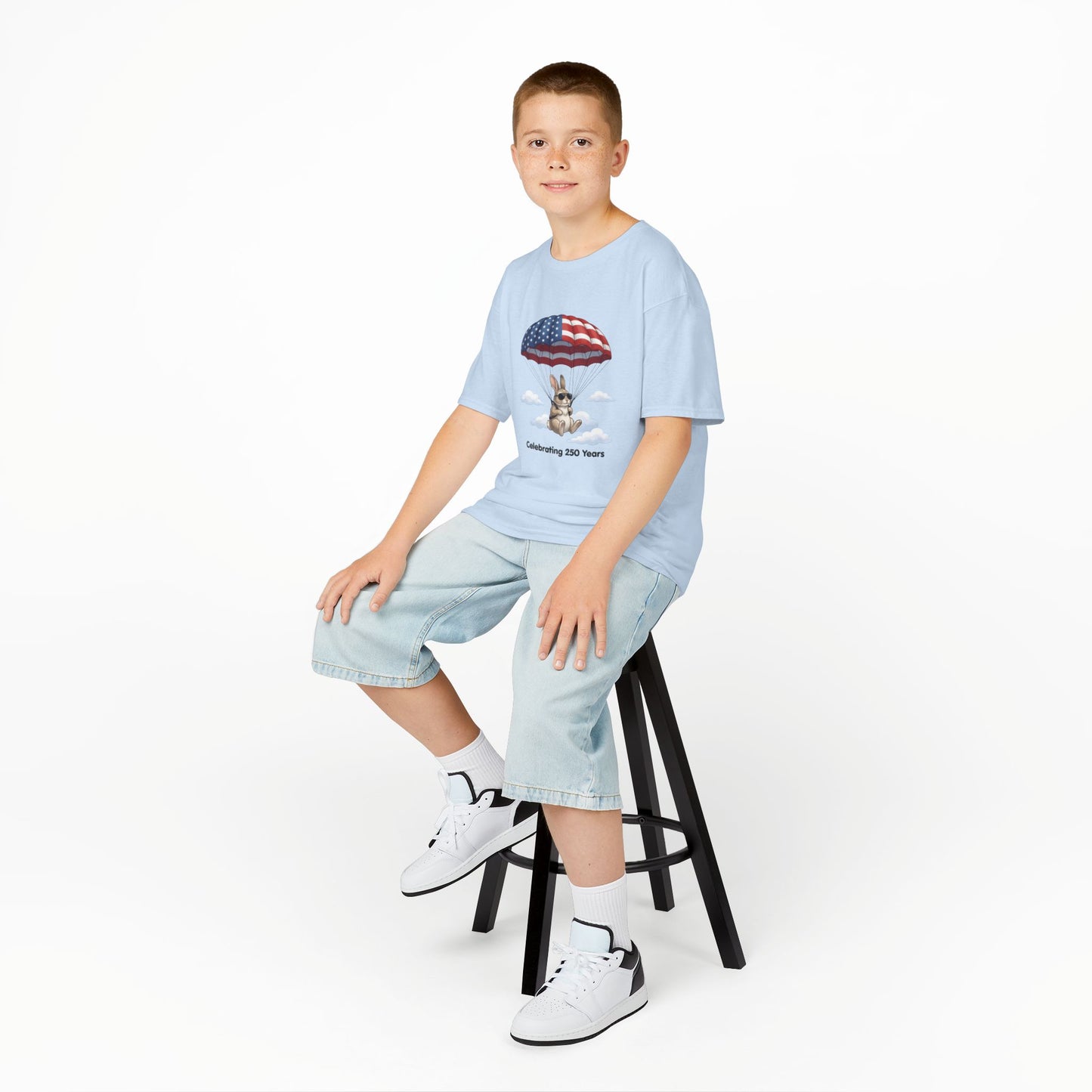 Kids Tee — Bunny with Parachute “Celebrating 250 Years”