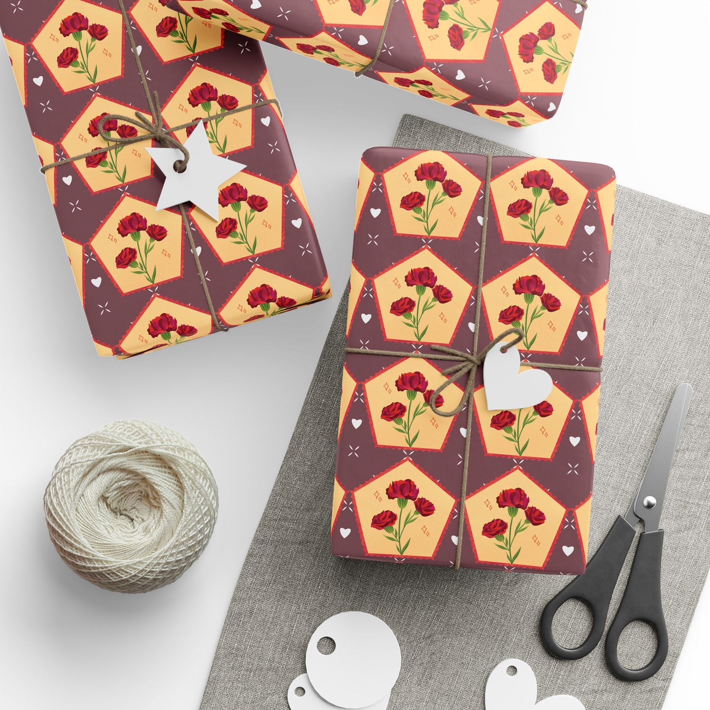 Floral Wrapping Paper Roll — Vintage Red Tulip Gift Wrap Paper for Valentine's Day, Birthdays