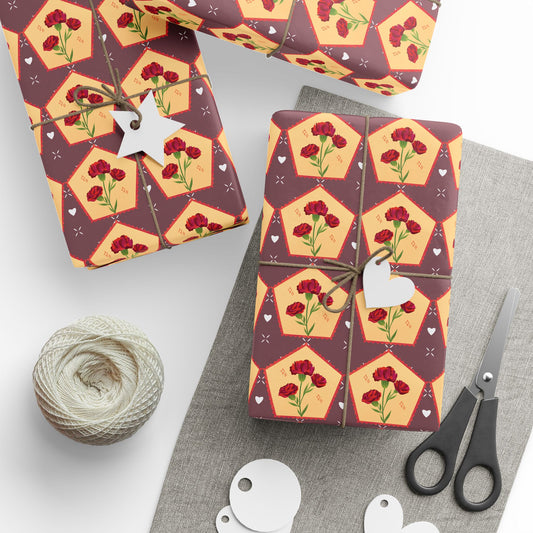 Floral Wrapping Paper Roll — Vintage Red Tulip Gift Wrap Paper for Valentine's Day, Birthdays