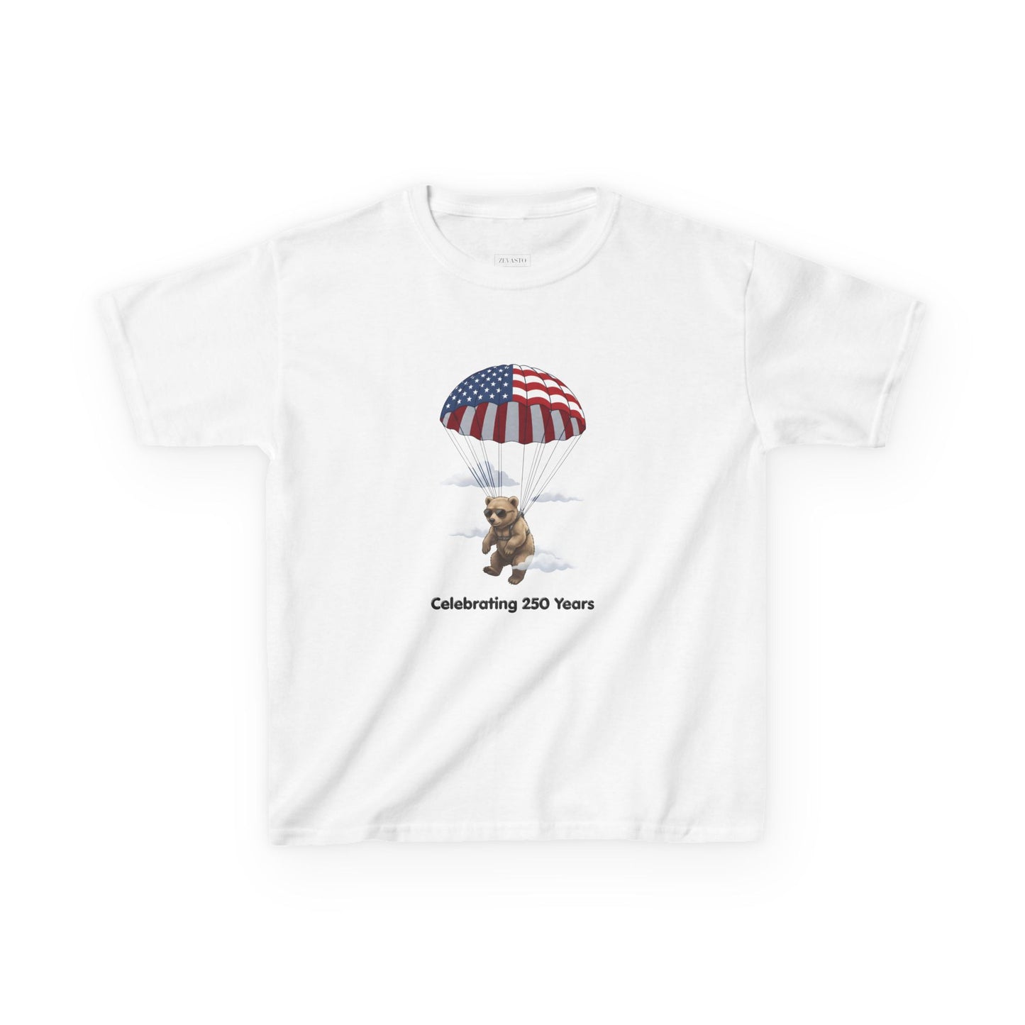 Kids Tee — Patriotic Parachute Bear "Celebrating 250 Years"