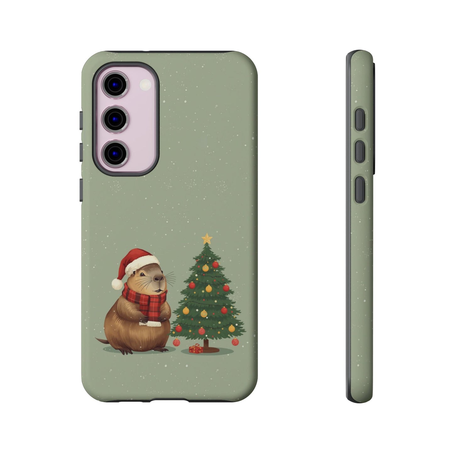 Christmas Phone Case with Capybara Design, Dual Layer Protective Case for Iphone 17, 16, 15, 14, 13 & Samsung
