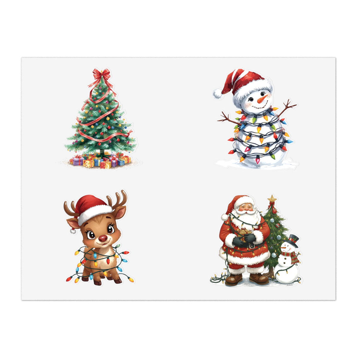 Christmas Sticker Sheet — Santa, Reindeer, Snowman & Tree Holiday Stickers
