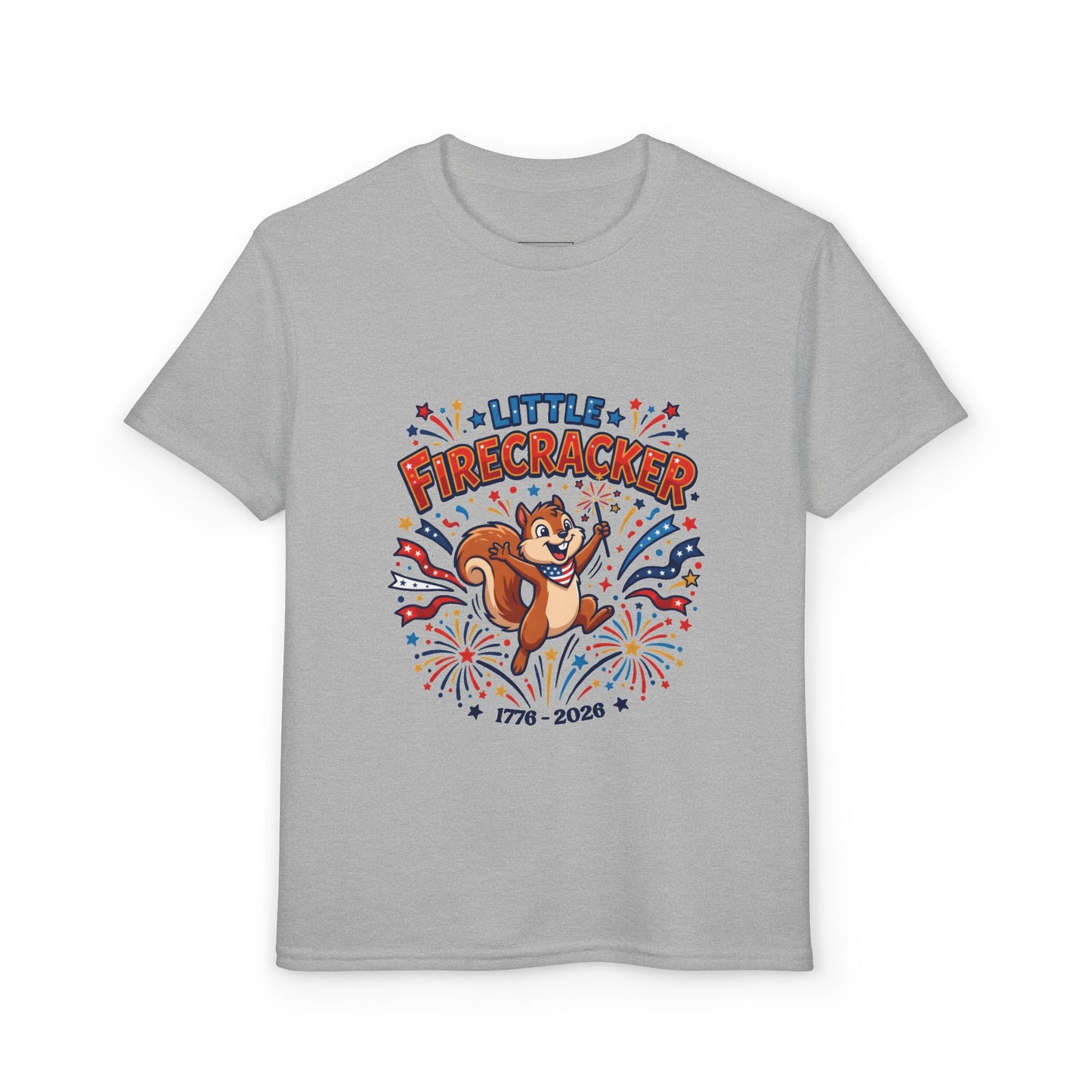 Kids "Little Firecracker" T-Shirt — Patriotic Fireworks Squirrel Tee, 4th of July Gift
