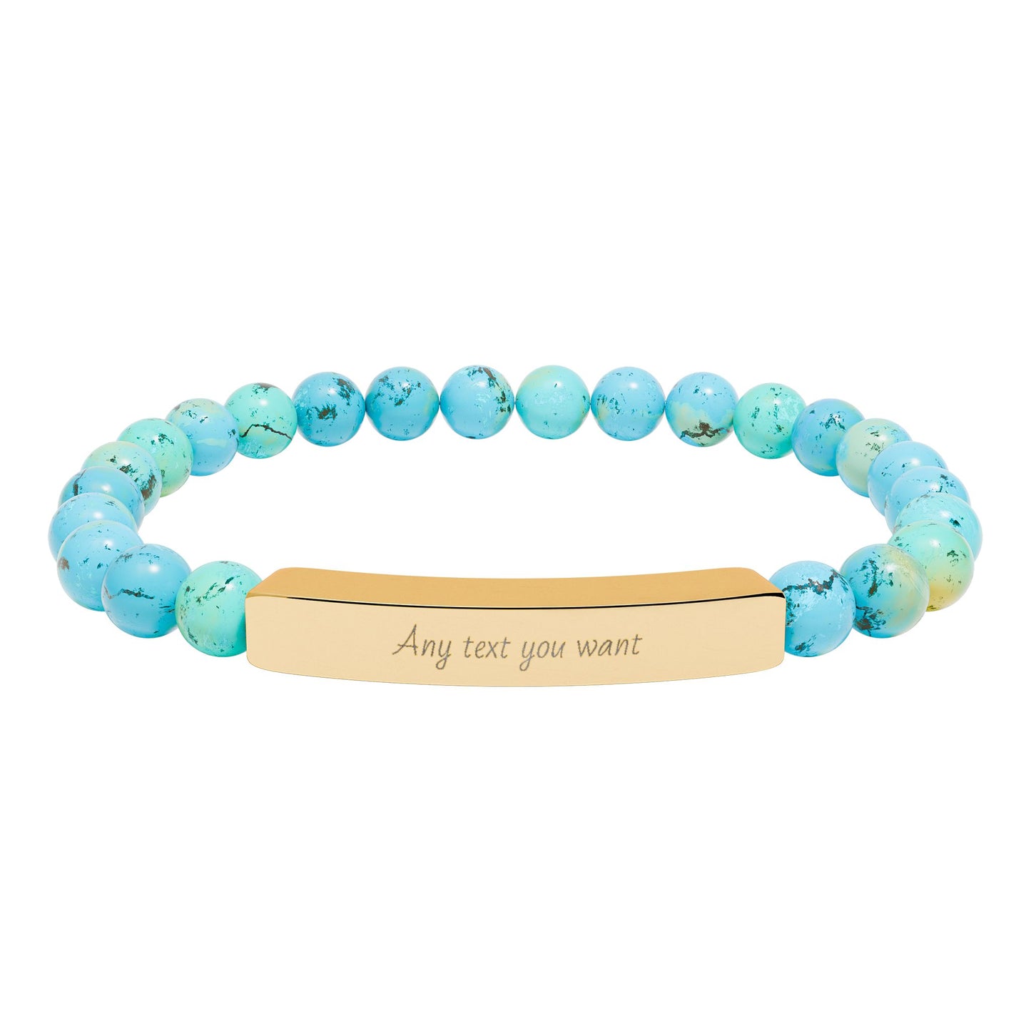 Engravable Natural Stone Bead Stretch Bracelet — Personalized Bar Bracelet for Mother's Day | Valentine's Day