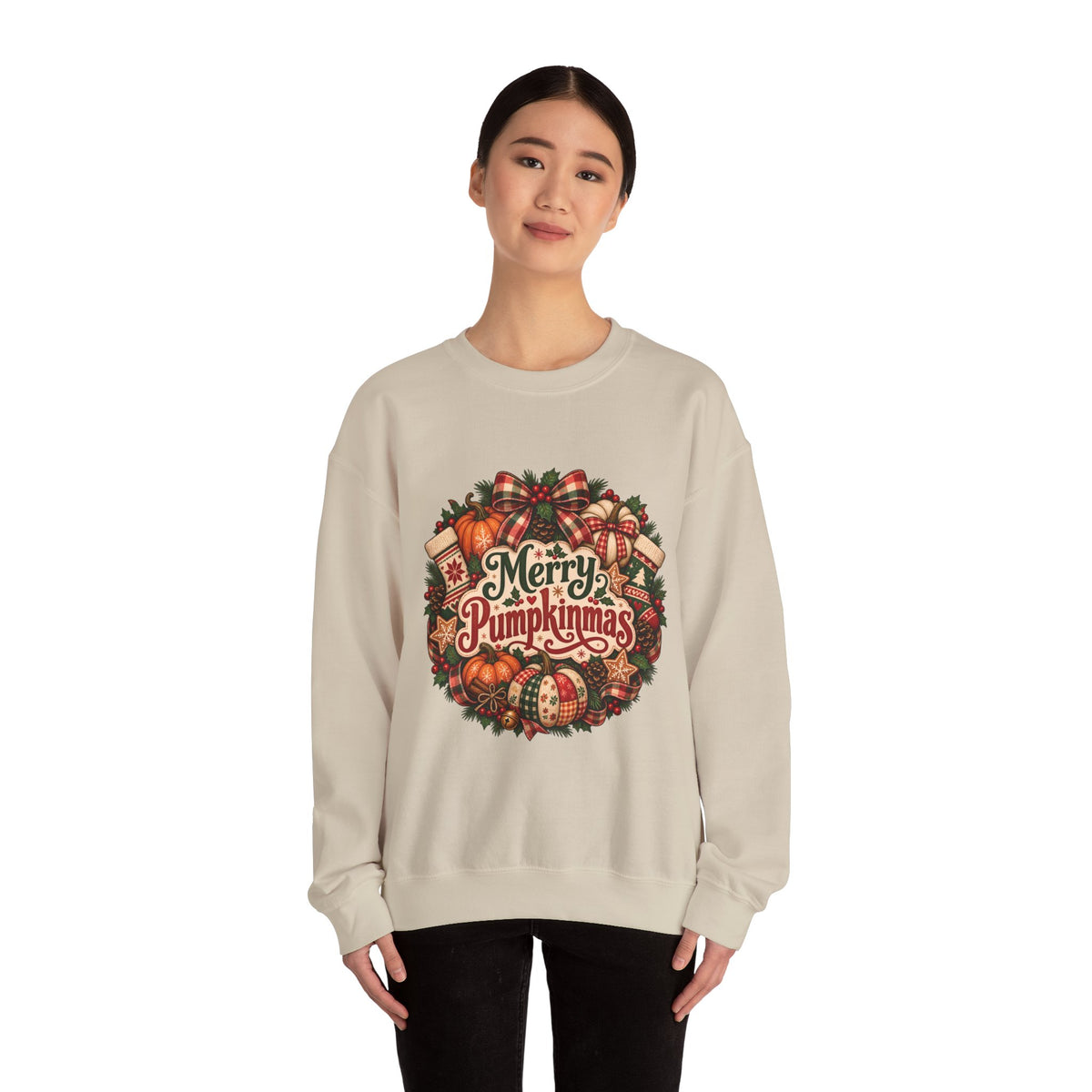 Merry Pumpkinmas Sweatshirt — Holiday Pumpkin Wreath Crewneck