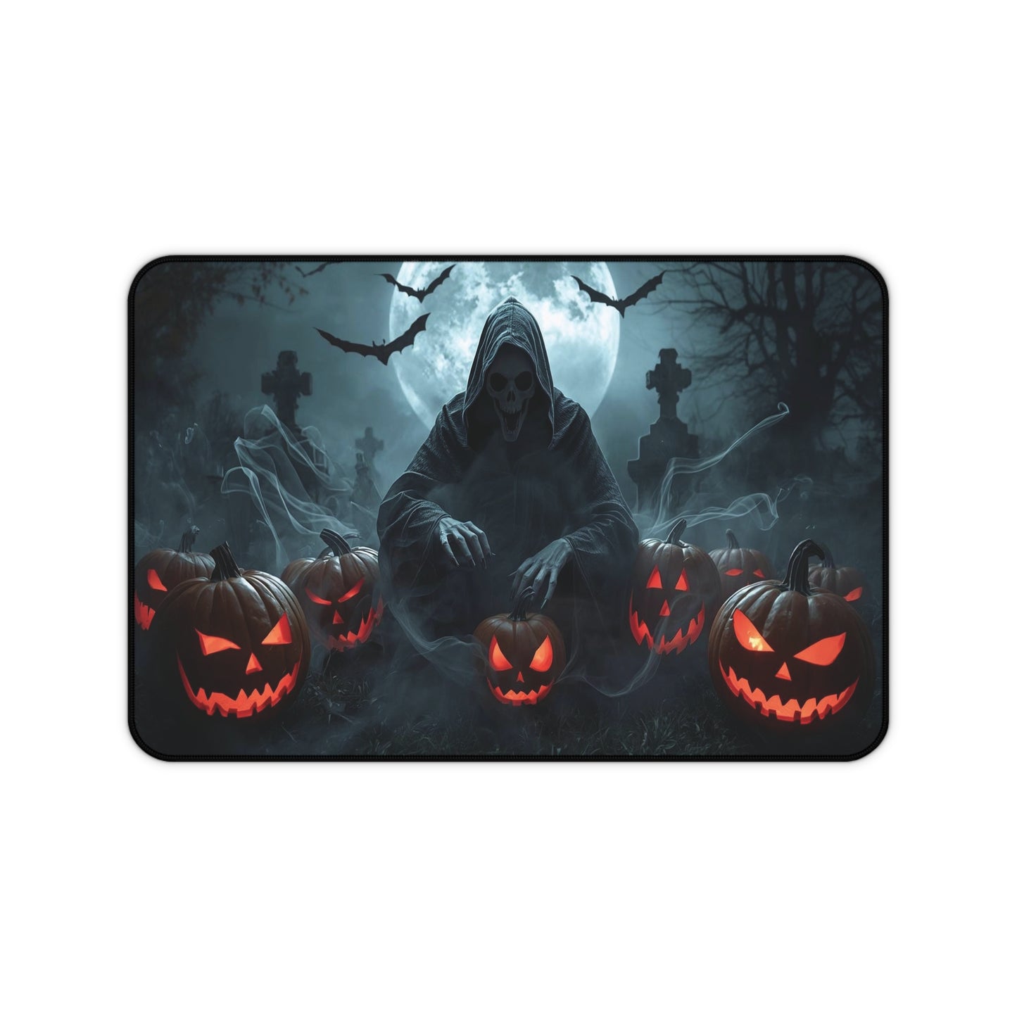 Spooky Halloween Desk Mat - Creepy Skull and Pumpkin Design, Office Decor, Gaming Mat, Halloween Gift, Ghostly Atmosphere