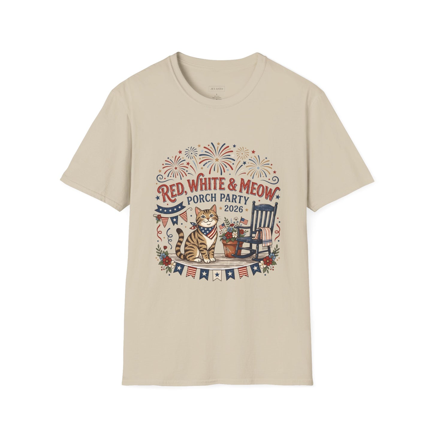 Red, White & Meow Porch Party T-Shirt — 2026 Patriotic Cat Tee, 4th of July Shirt, Independence Day Gift