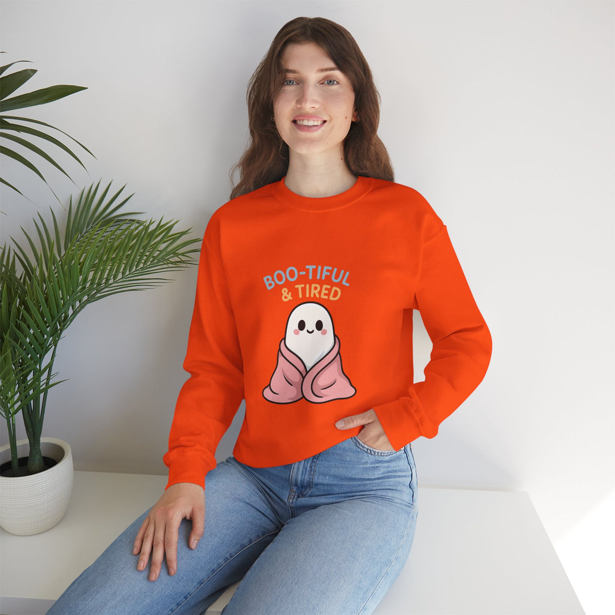 Boo-tiful & Tired Sweatshirt, Halloween-Themed Design