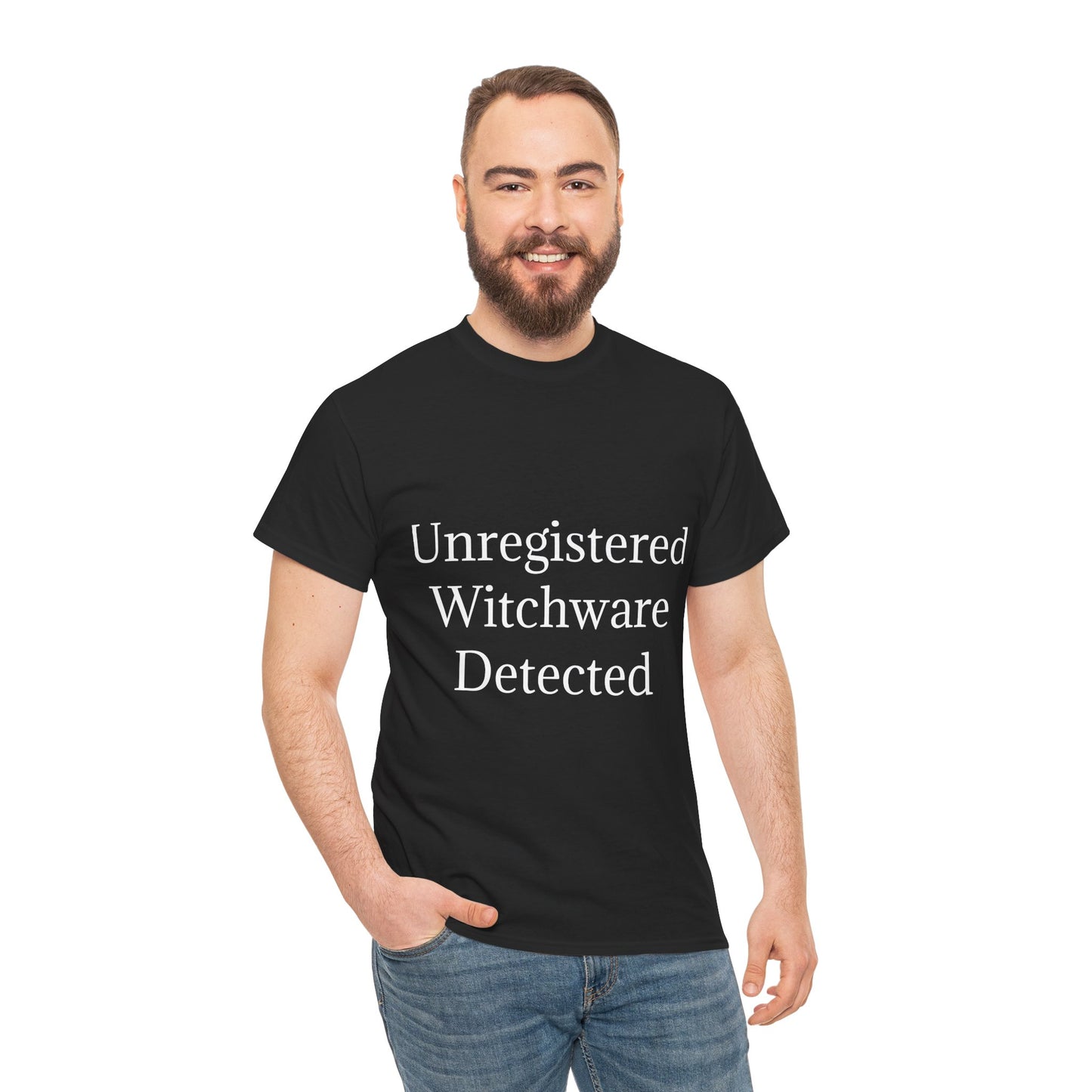 Unisex Heavy Cotton Tee - Unregistered Witchware Detected, Witchy Apparel, Halloween Tee