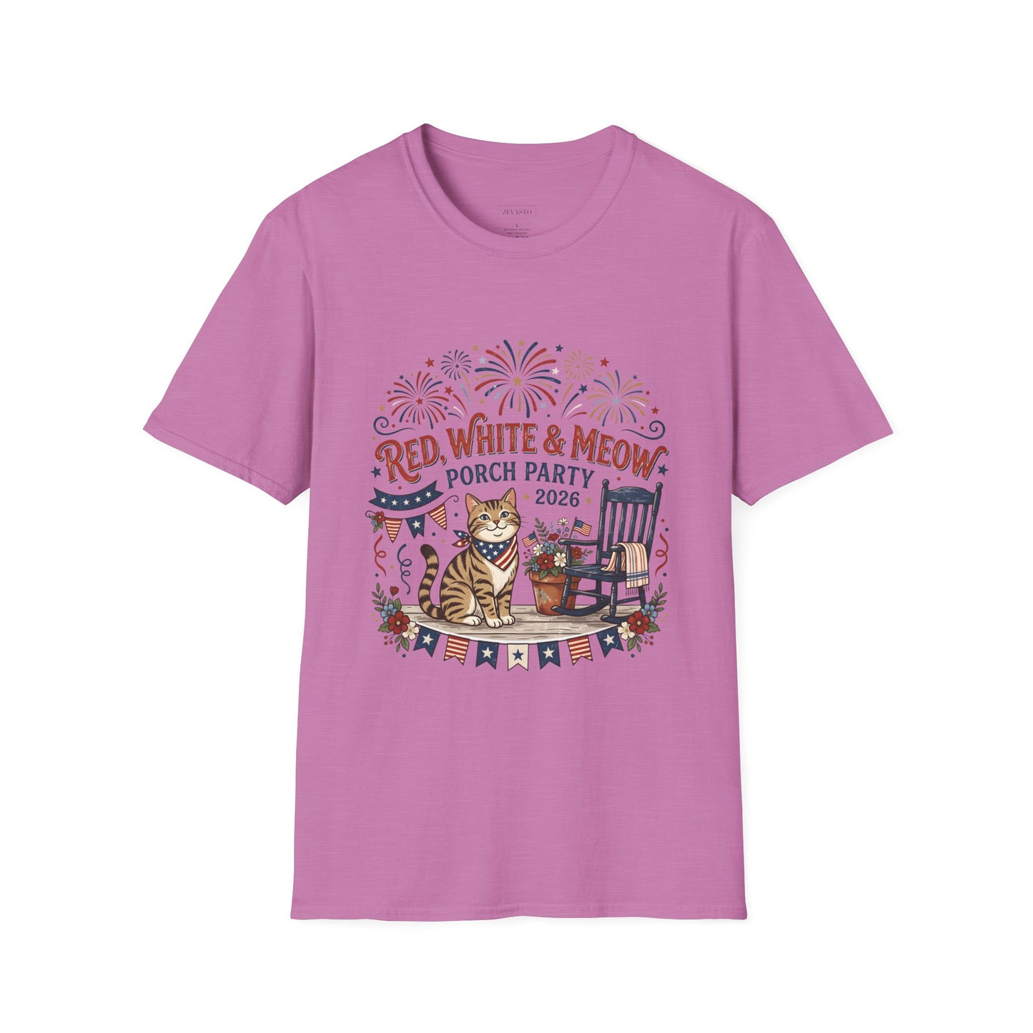 Red, White & Meow Porch Party T-Shirt — 2026 Patriotic Cat Tee, 4th of July Shirt, Independence Day Gift