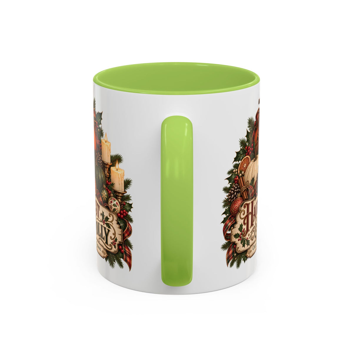 Harvest & Holly Accent Coffee Mug - Vintage Christmas Holiday Mug (11 oz)
