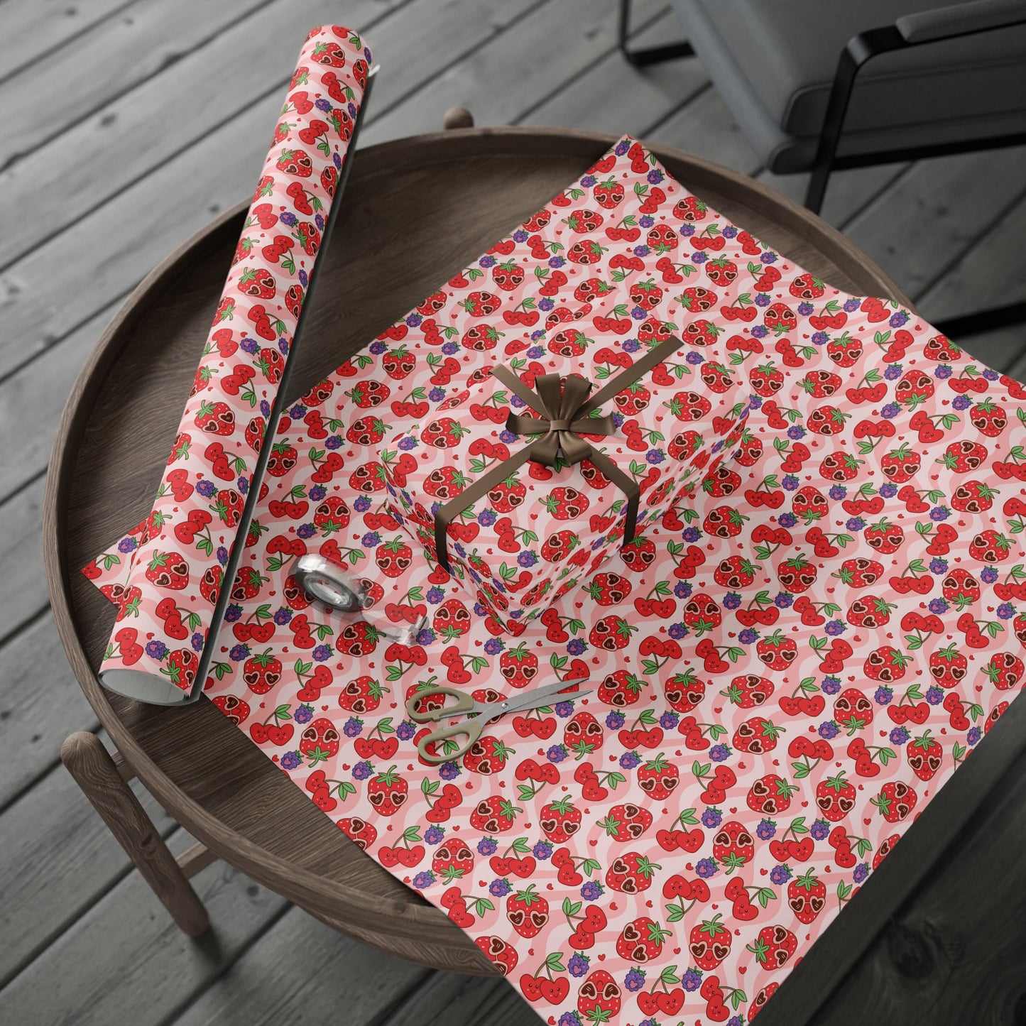 Strawberry Hearts Wrapping Paper Roll — Cute Valentine & Birthday Gift Wrap
