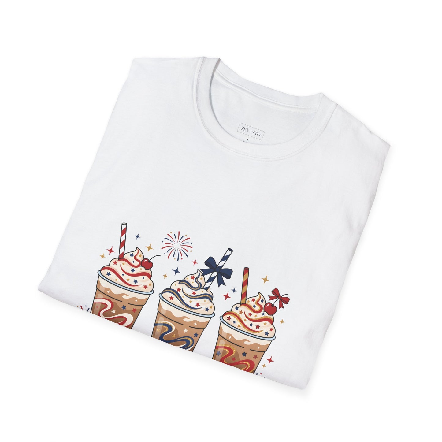 Patriotic Iced Coffee Tee — "Red, White & Brew" Graphic T‑Shirt