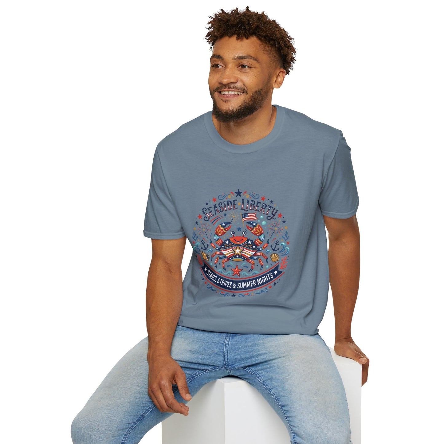 Seaside Liberty Crab T-Shirt — 4th of July Patriotic Summer Beach Tee