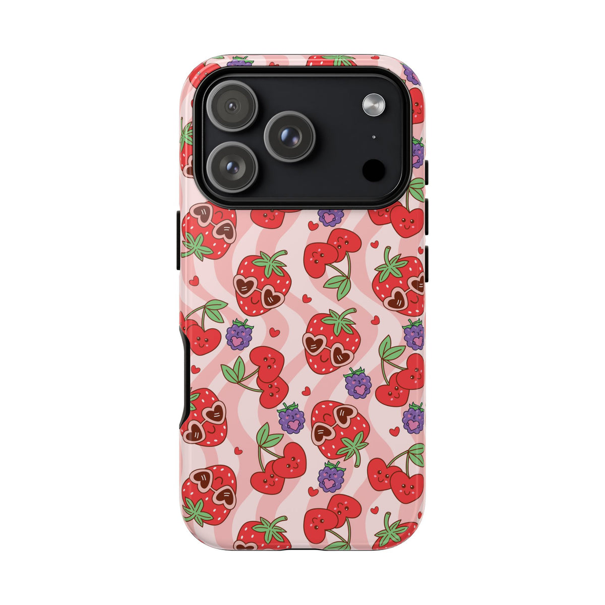 Cute Kawaii Strawberry & Cherry Phone Case — Pink Fruit Pattern Protective Case