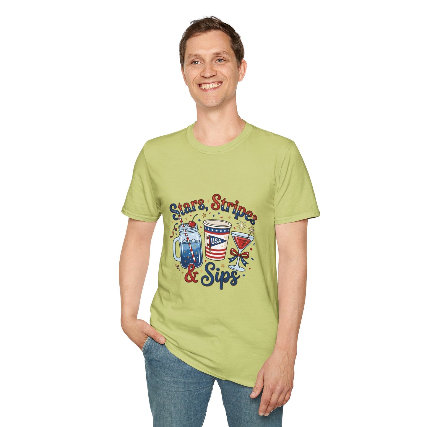 Patriotic "Stars, Stripes & Sips" T-Shirt