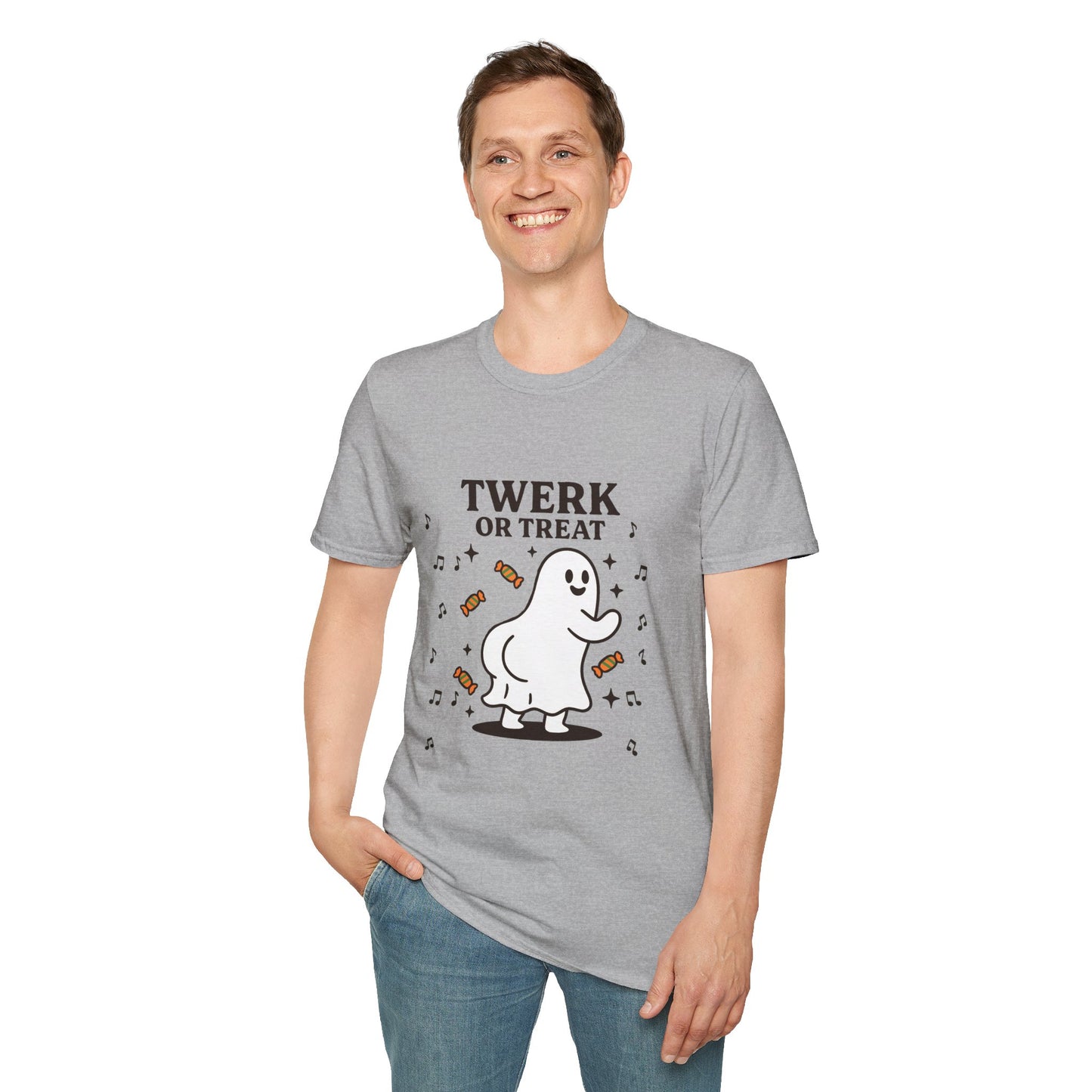 Whimsical Halloween T-Shirt for Adults, Fun Ghost Tee, Twerk or Treat Shirt, Unisex Costume Top, Spooky Celebration Apparel