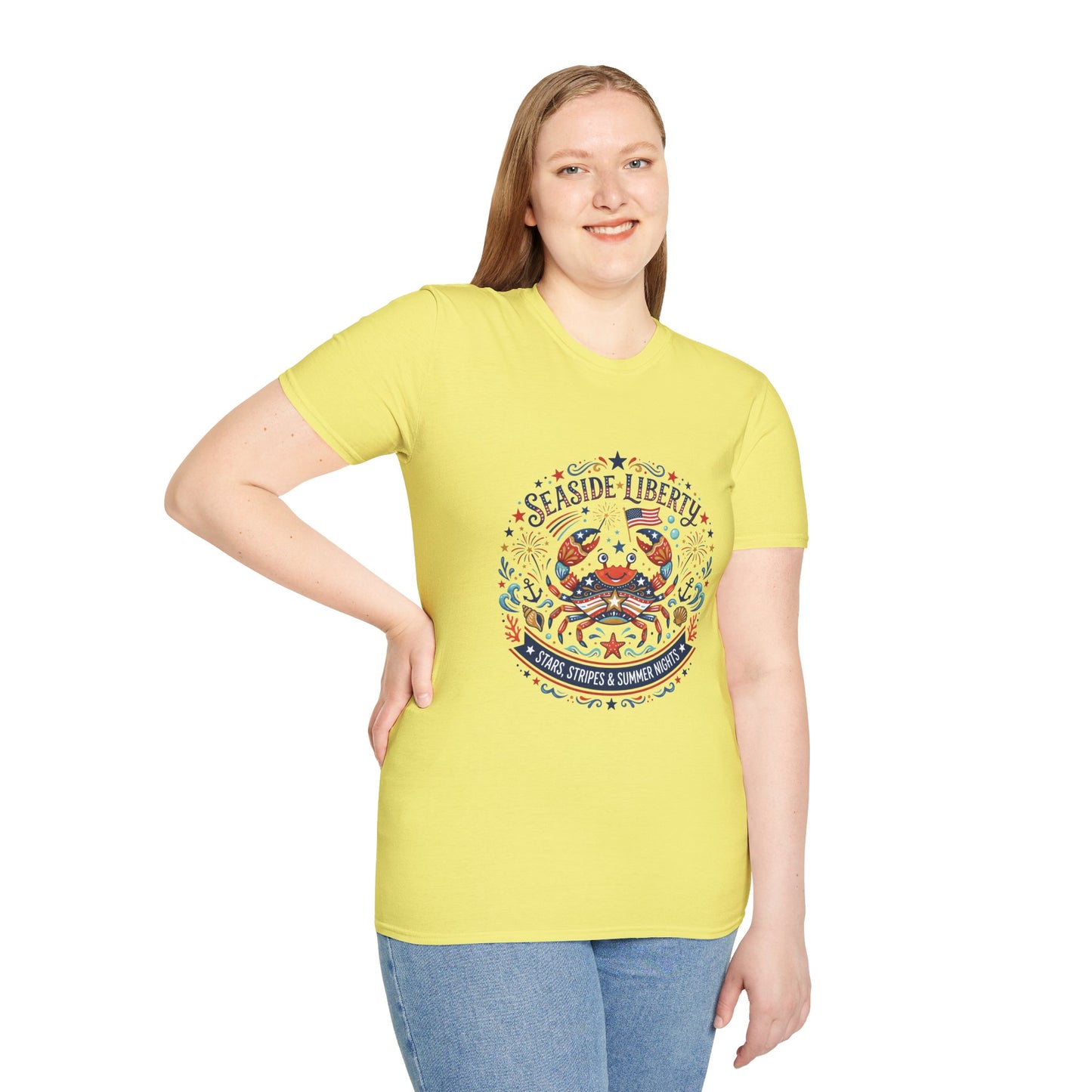 Seaside Liberty Crab T-Shirt — 4th of July Patriotic Summer Beach Tee