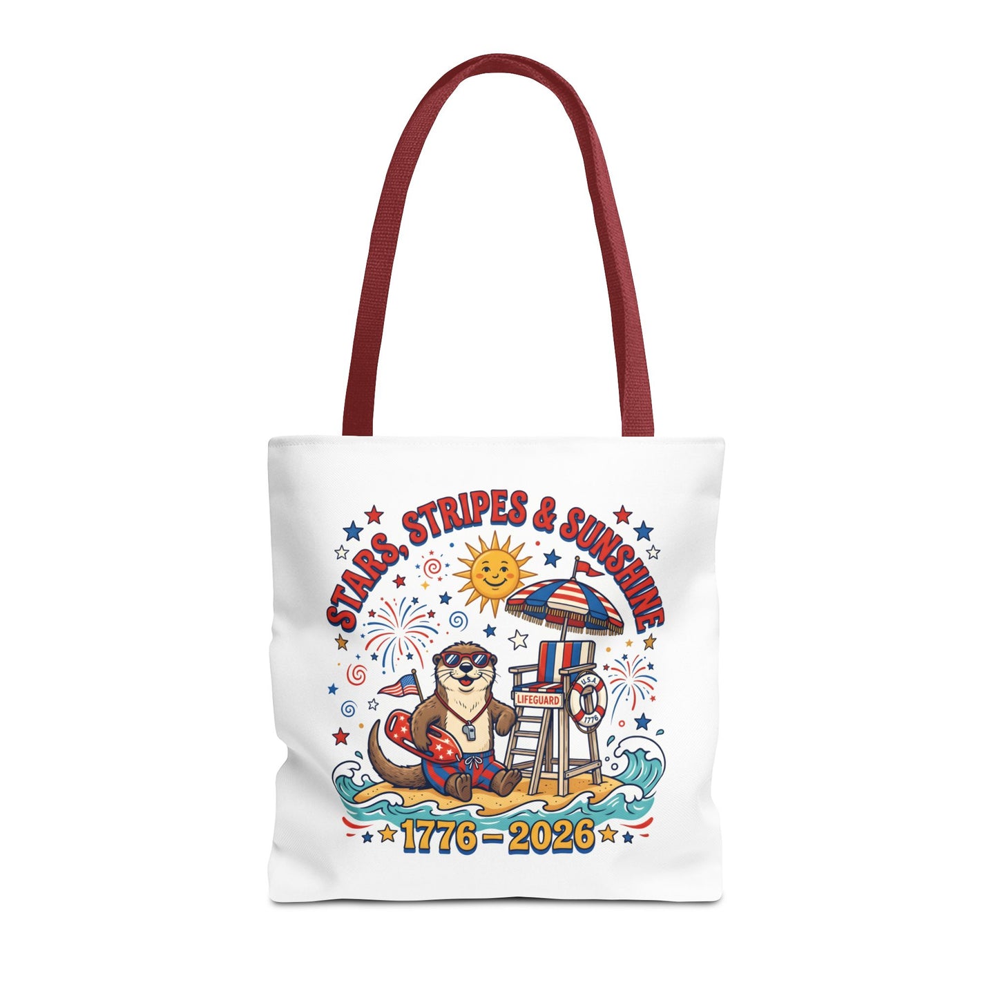 Stars, Stripes & Sunshine Tote Bag — 1776–2026 Patriotic Summer Beach Tote, 4th of July Tote