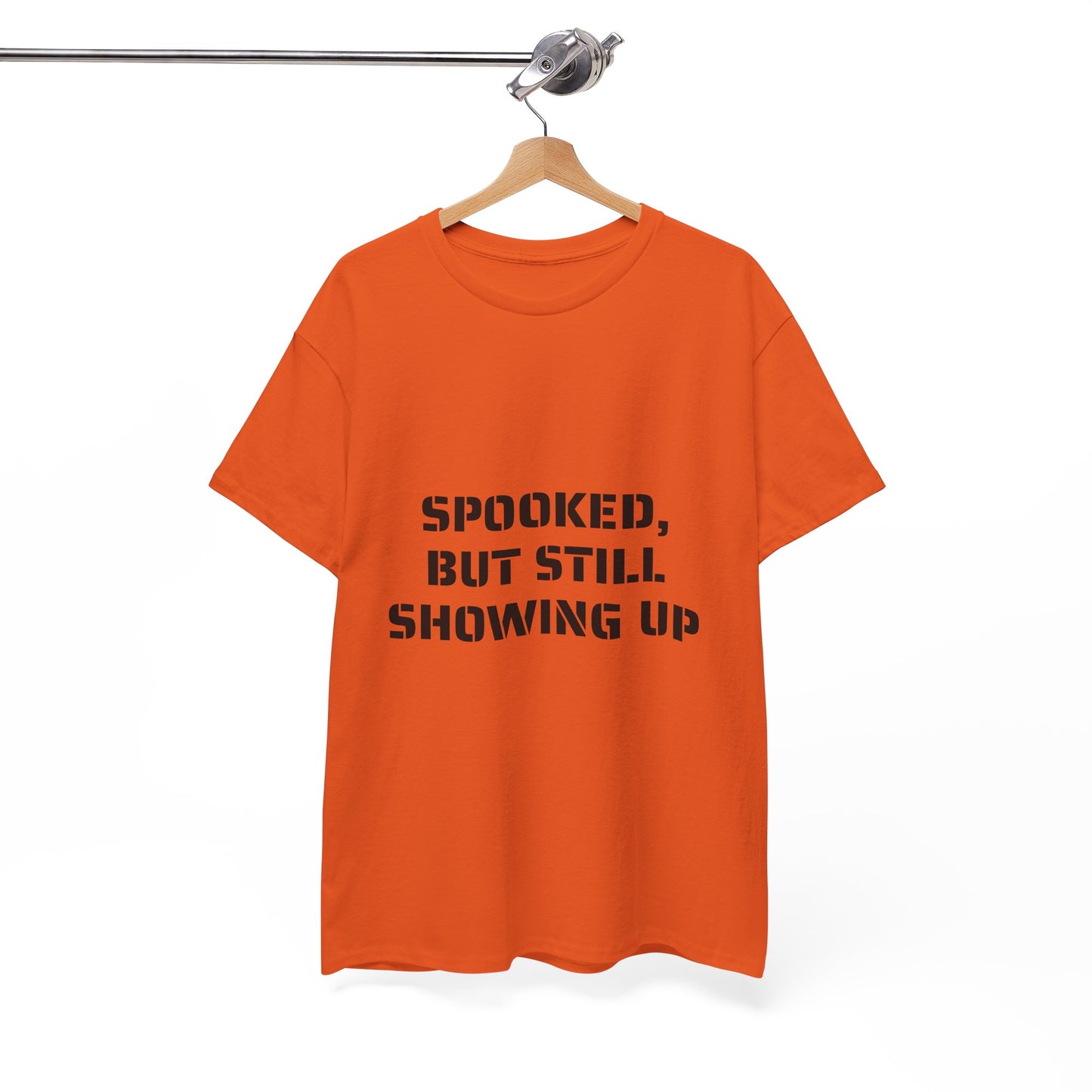 Spooked, But Still Showing Up Unisex Heavy Cotton Tee | Halloween, Funny T-Shirt