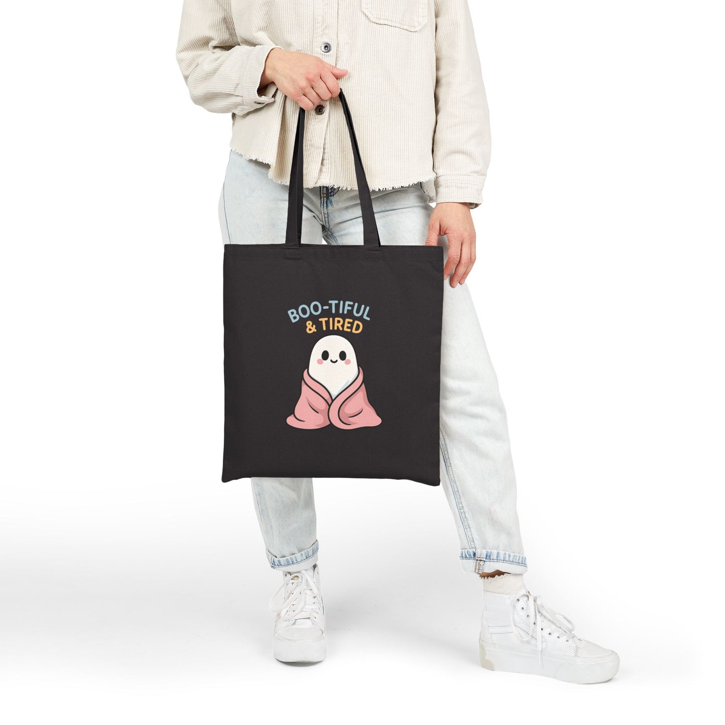 Boo-tiful & Tired Halloween-Themed Tote Bag, Funny Canvas Bag