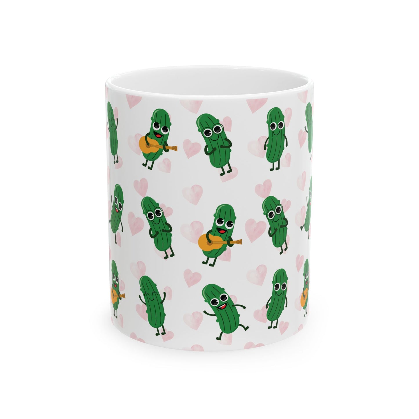 Pickle Love Ceramic Mug — Cute Dancing Pickles Pattern (11oz)