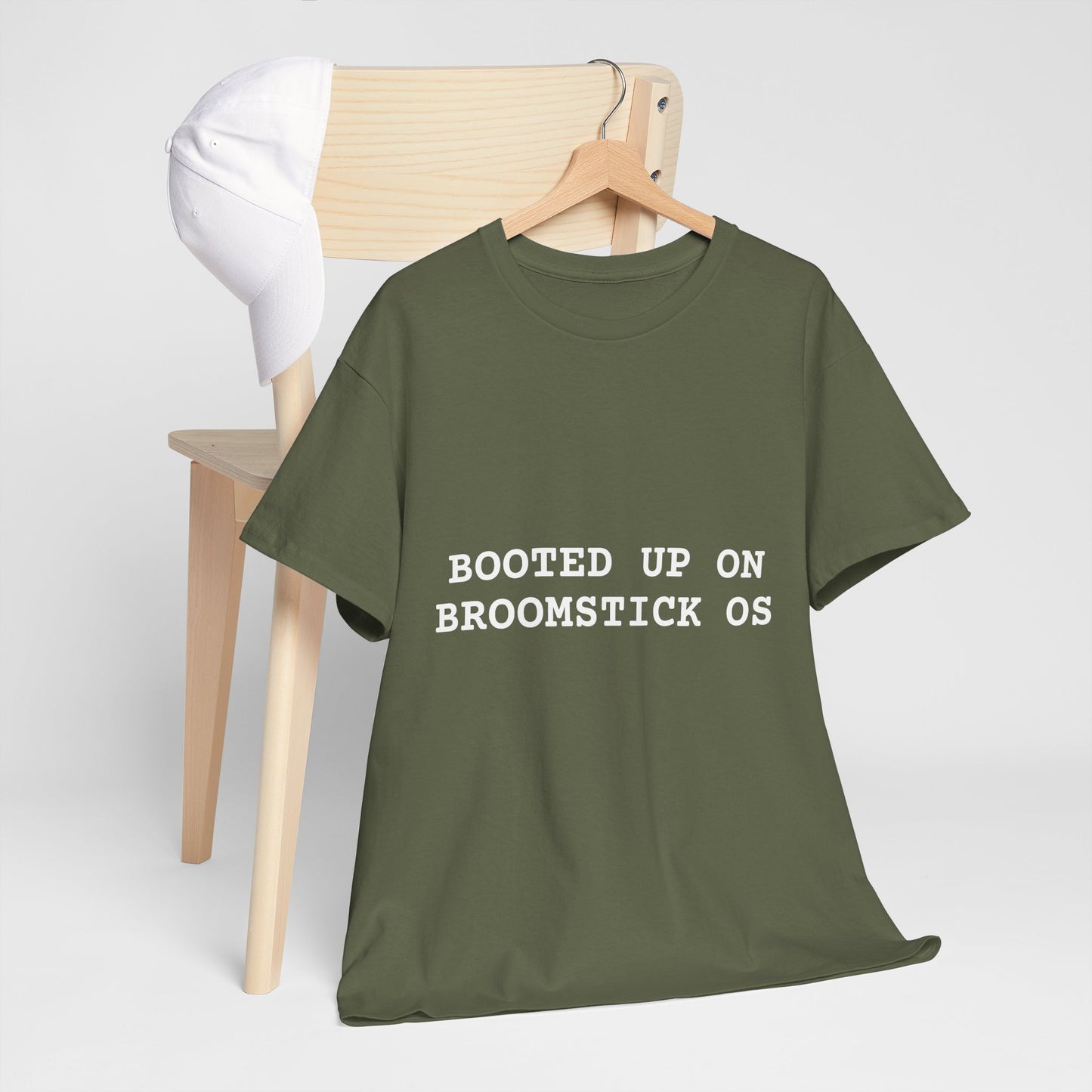 Broomstick OS Tee, Funny Graphic Tee for Tech Lovers, Unisex Cotton T-Shirt