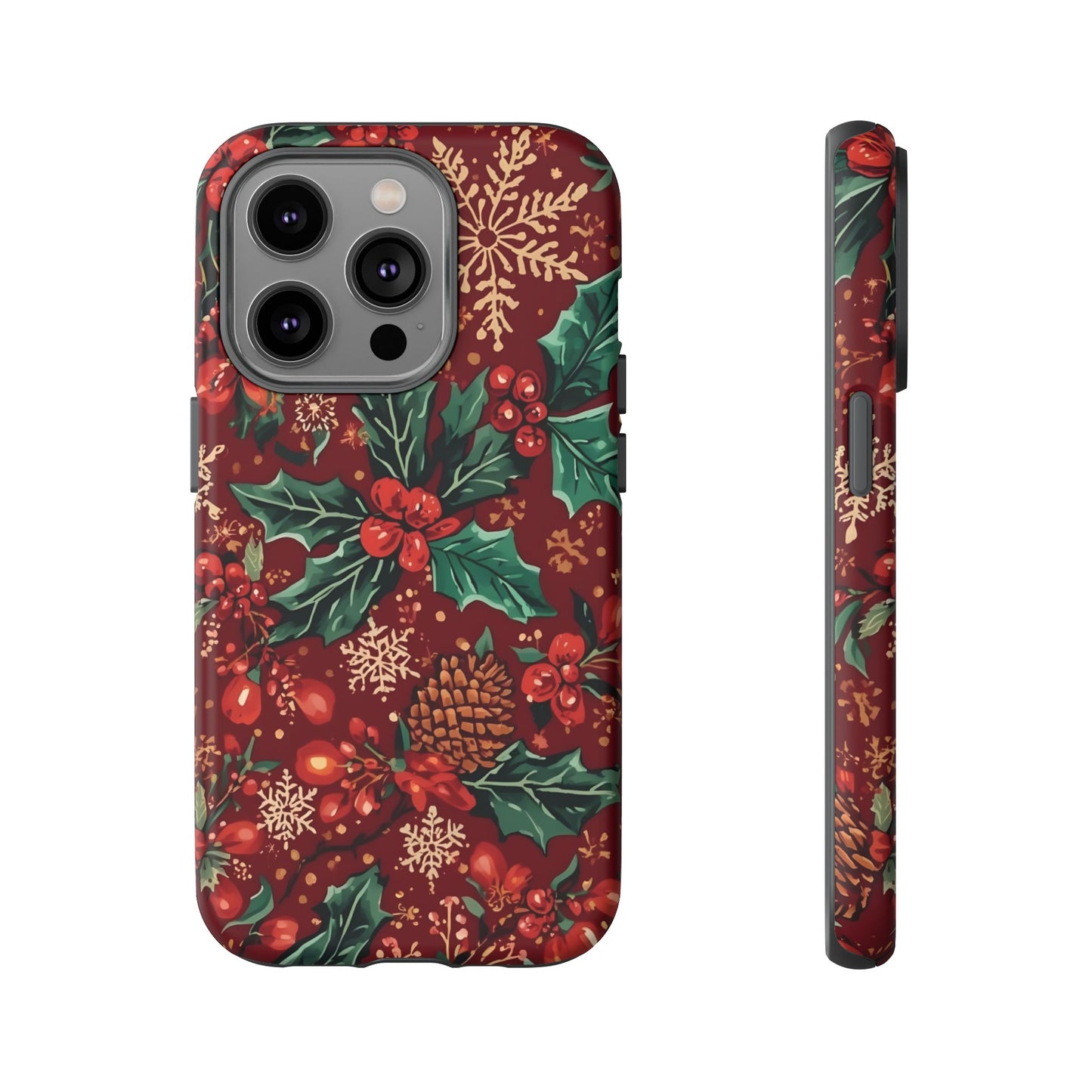 Christmas Floral Phone Case, Dual Layer Case for Iphone 17, 16, 15, 14, 13, 12, 11 & Samsung