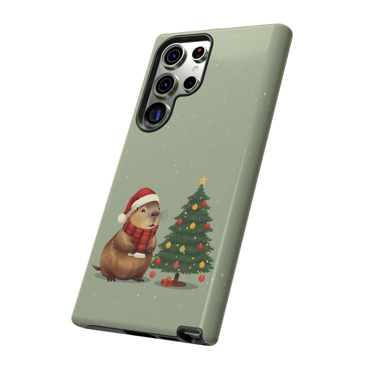 Christmas Phone Case with Capybara Design, Dual Layer Protective Case for Iphone 17, 16, 15, 14, 13 & Samsung