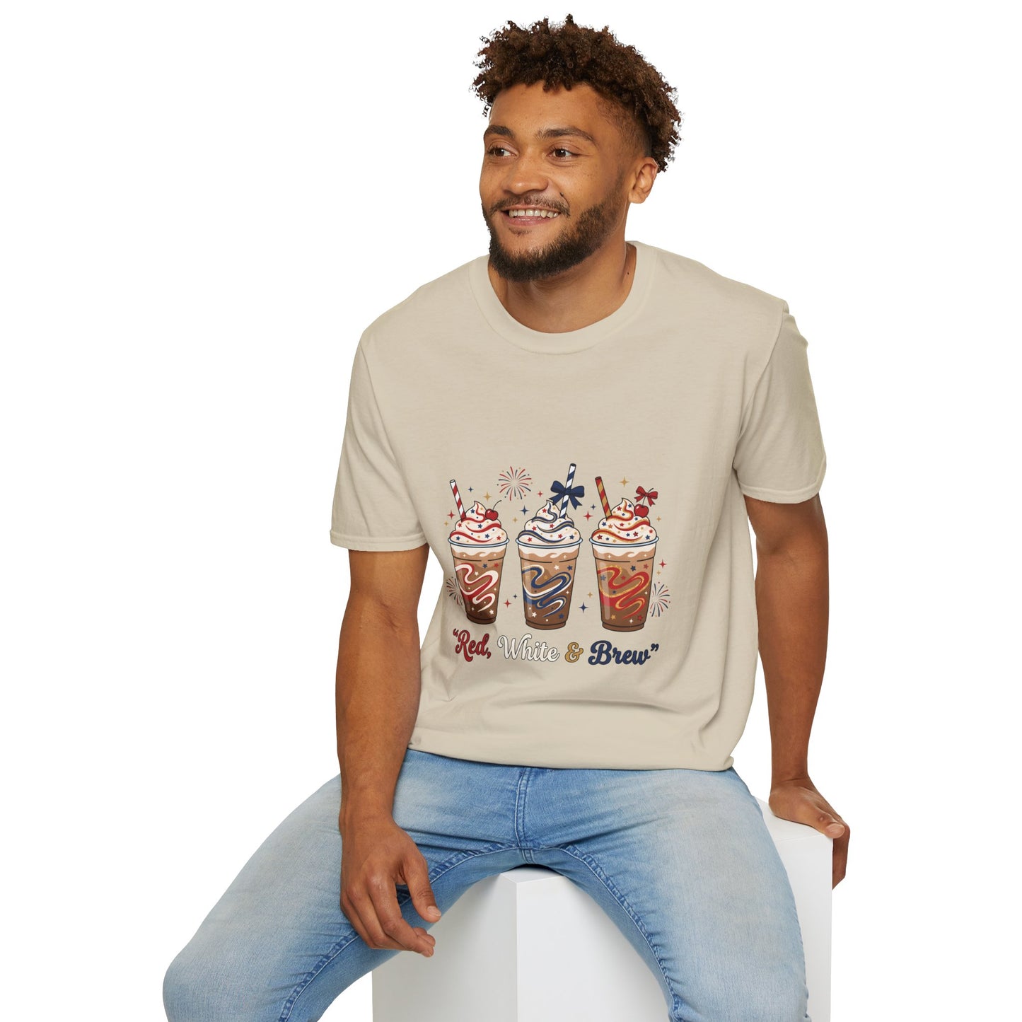Patriotic Iced Coffee Tee — "Red, White & Brew" Graphic T‑Shirt