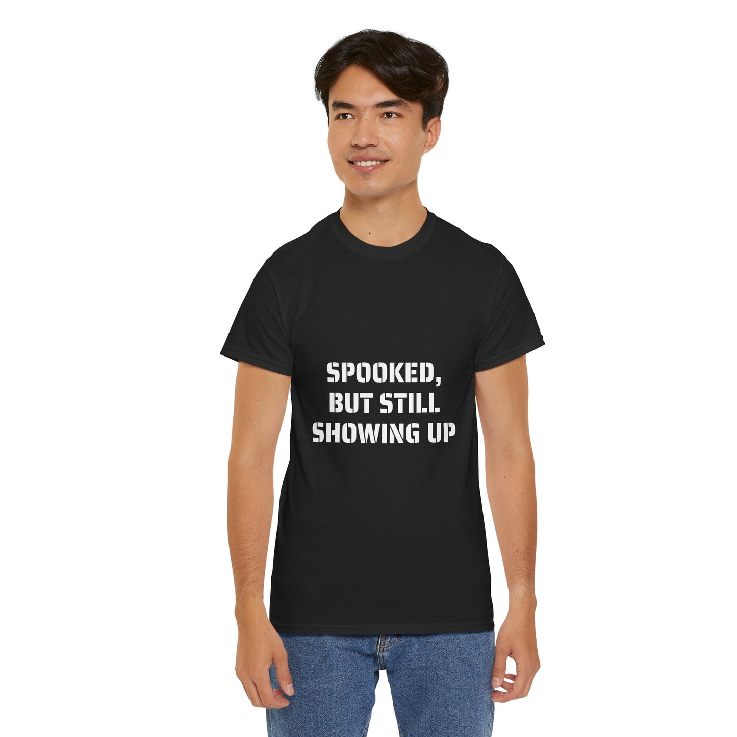 Spooked, But Still Showing Up Unisex Heavy Cotton Tee | Halloween, Funny T-Shirt