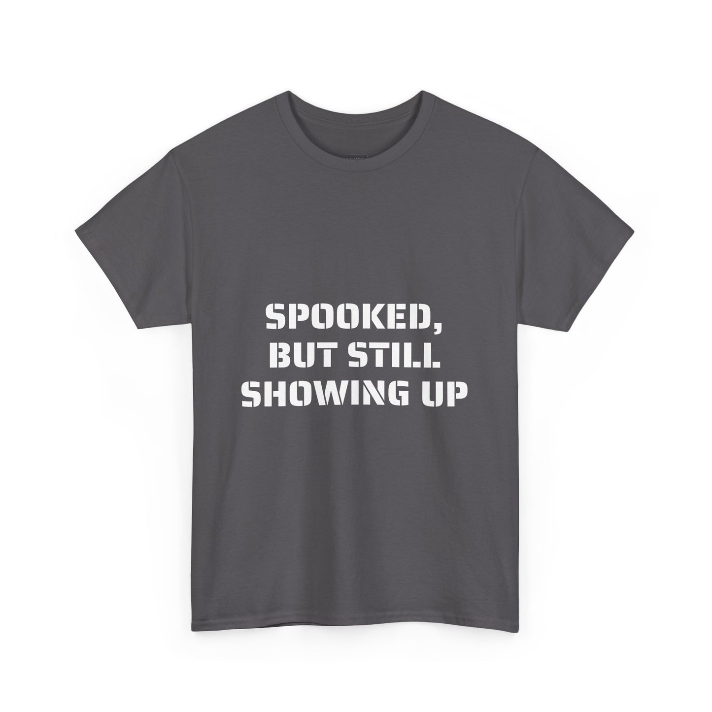 Spooked, But Still Showing Up Unisex Heavy Cotton Tee | Halloween, Funny T-Shirt