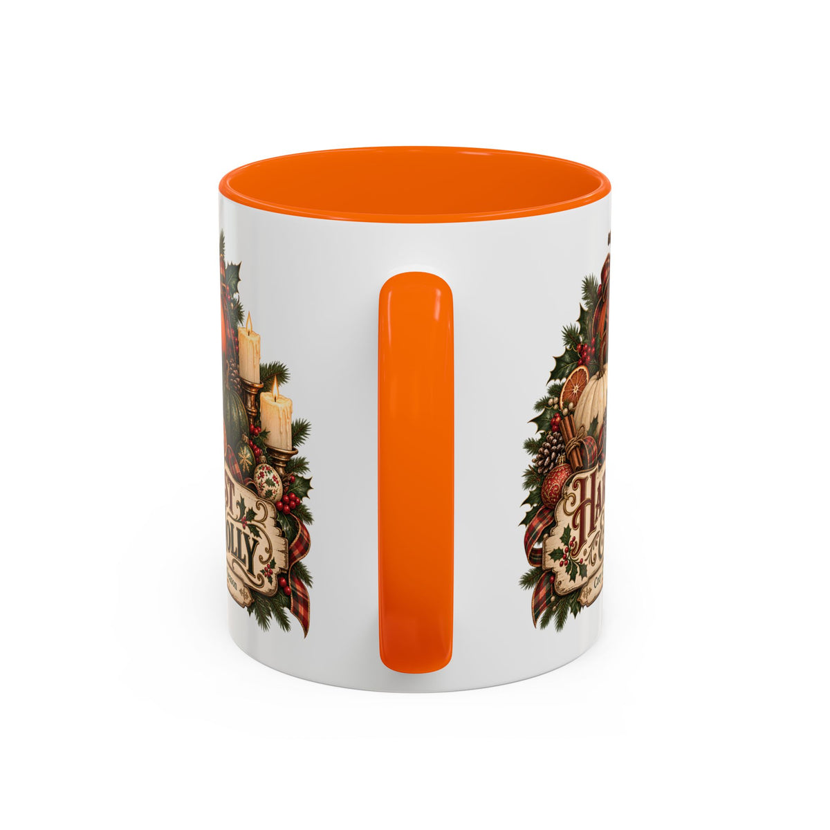 Harvest & Holly Accent Coffee Mug - Vintage Christmas Holiday Mug (11 oz)