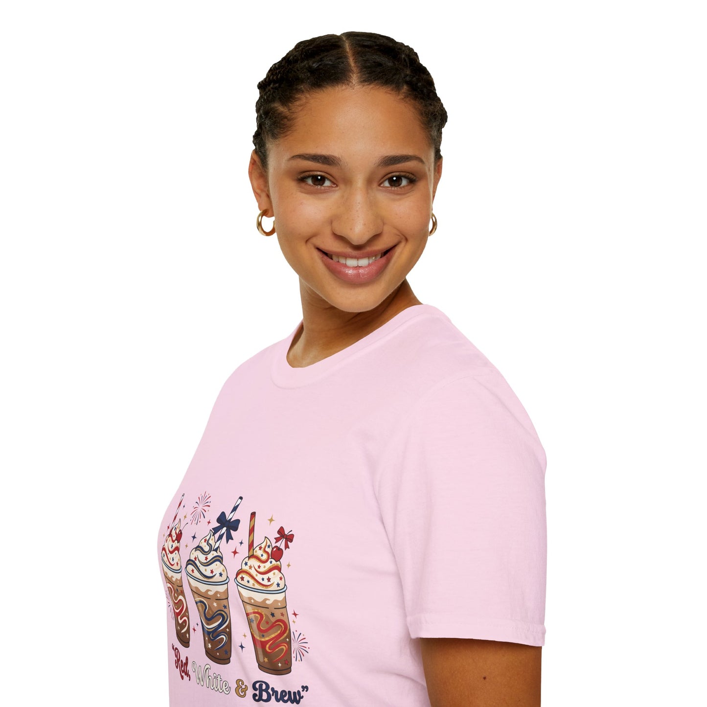 Patriotic Iced Coffee Tee — "Red, White & Brew" Graphic T‑Shirt