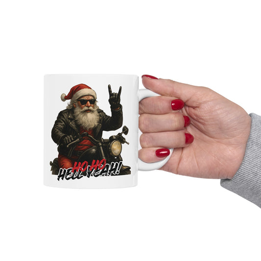 Rocker Santa Ceramic Mug — Funny Christmas Coffee Cup (11oz & 15oz)