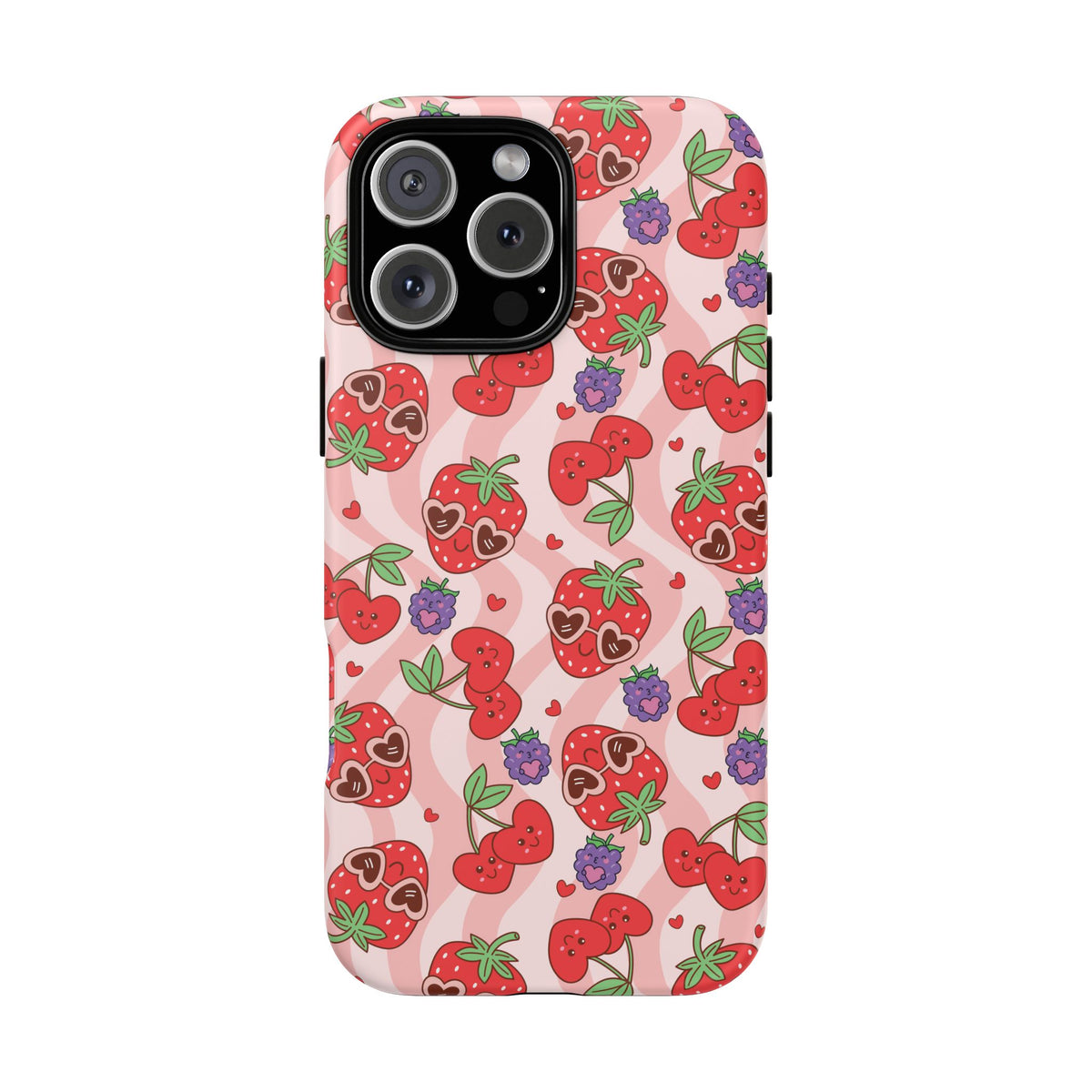 Cute Kawaii Strawberry & Cherry Phone Case — Pink Fruit Pattern Protective Case