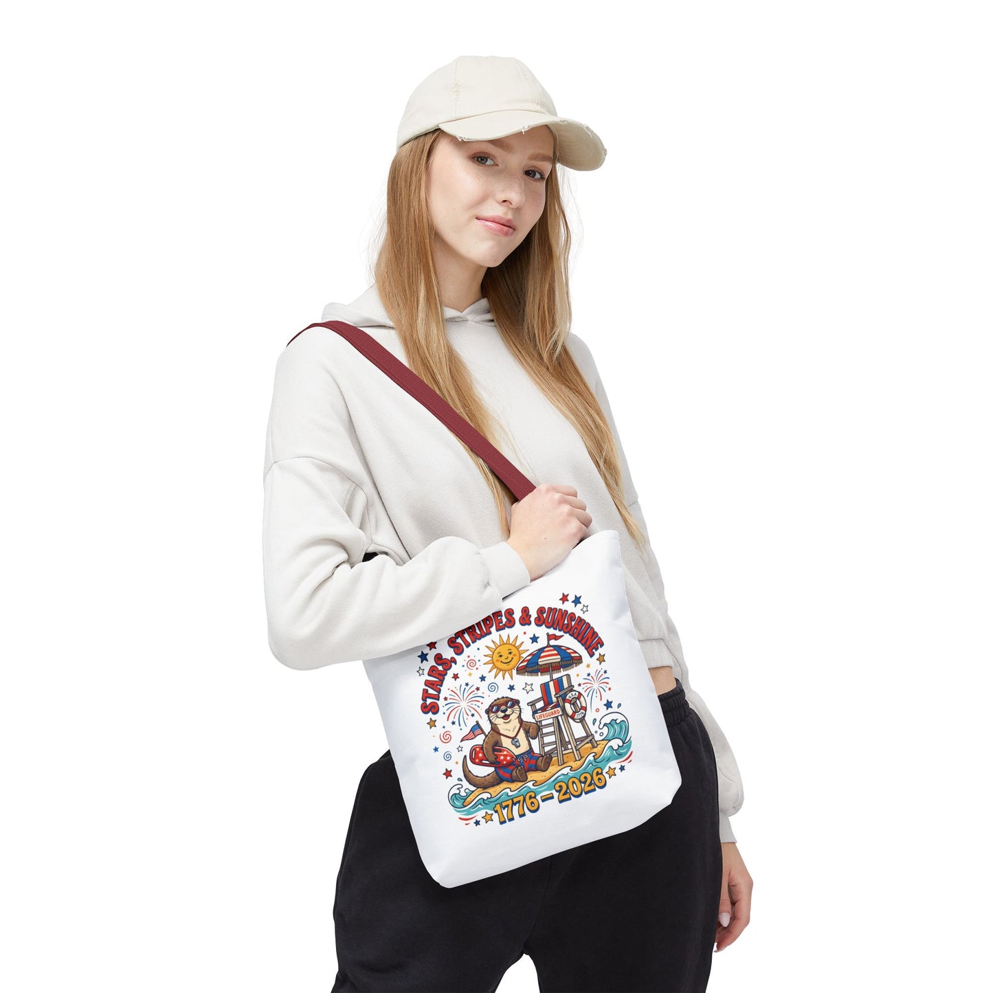 Stars, Stripes & Sunshine Tote Bag — 1776–2026 Patriotic Summer Beach Tote, 4th of July Tote