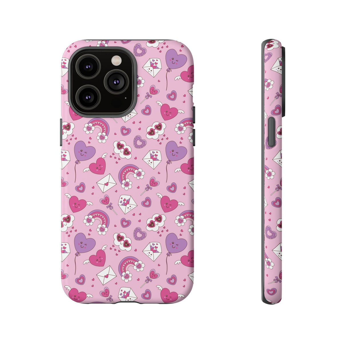 Pink Valentine Phone Case – Cute Hearts, Envelopes & Rainbows Protective Cover