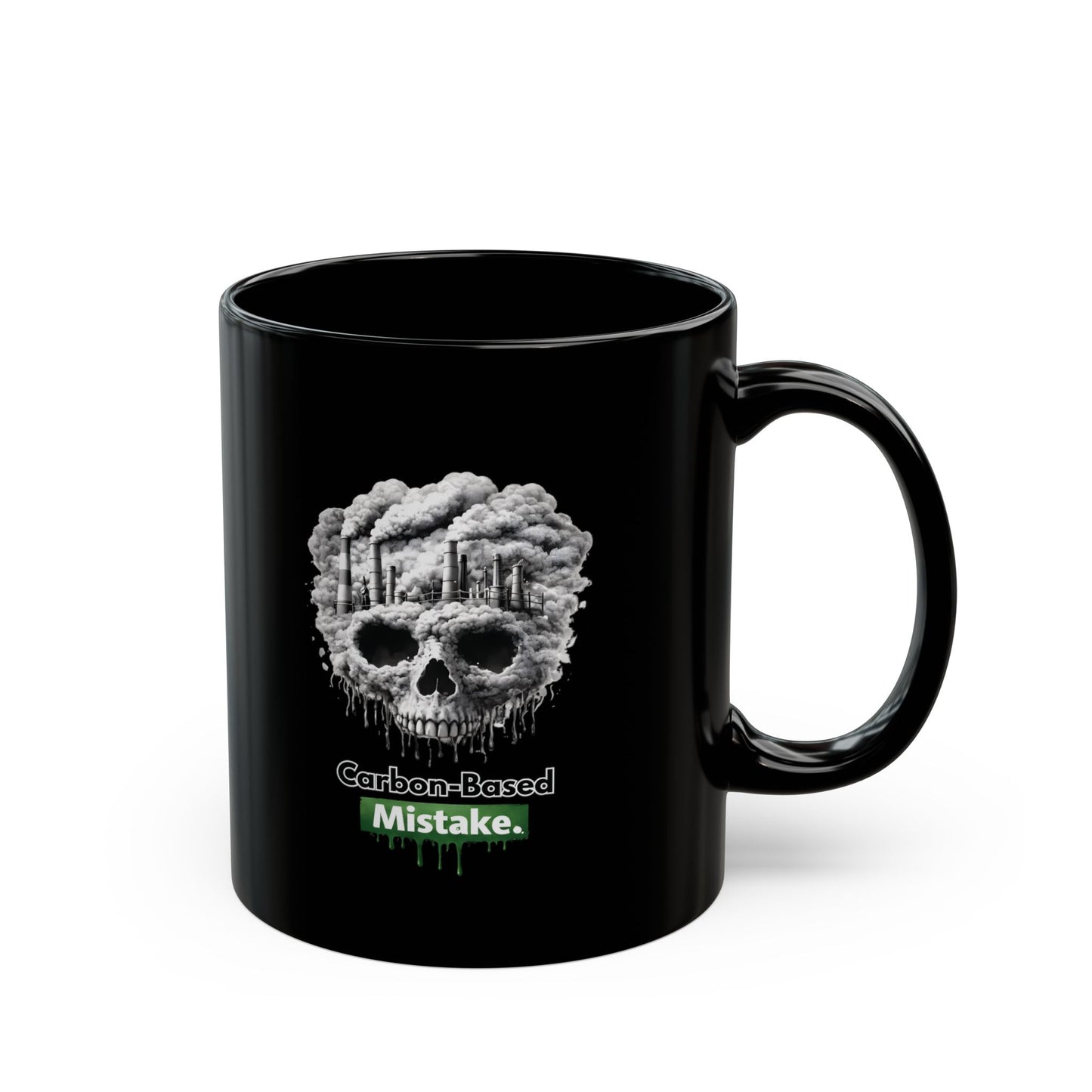 Carbon-Based Mistake Black Mug – Dark Aesthetic Coffee Cup | Gothic Eco Humor | Unique Statement Gift (11oz)